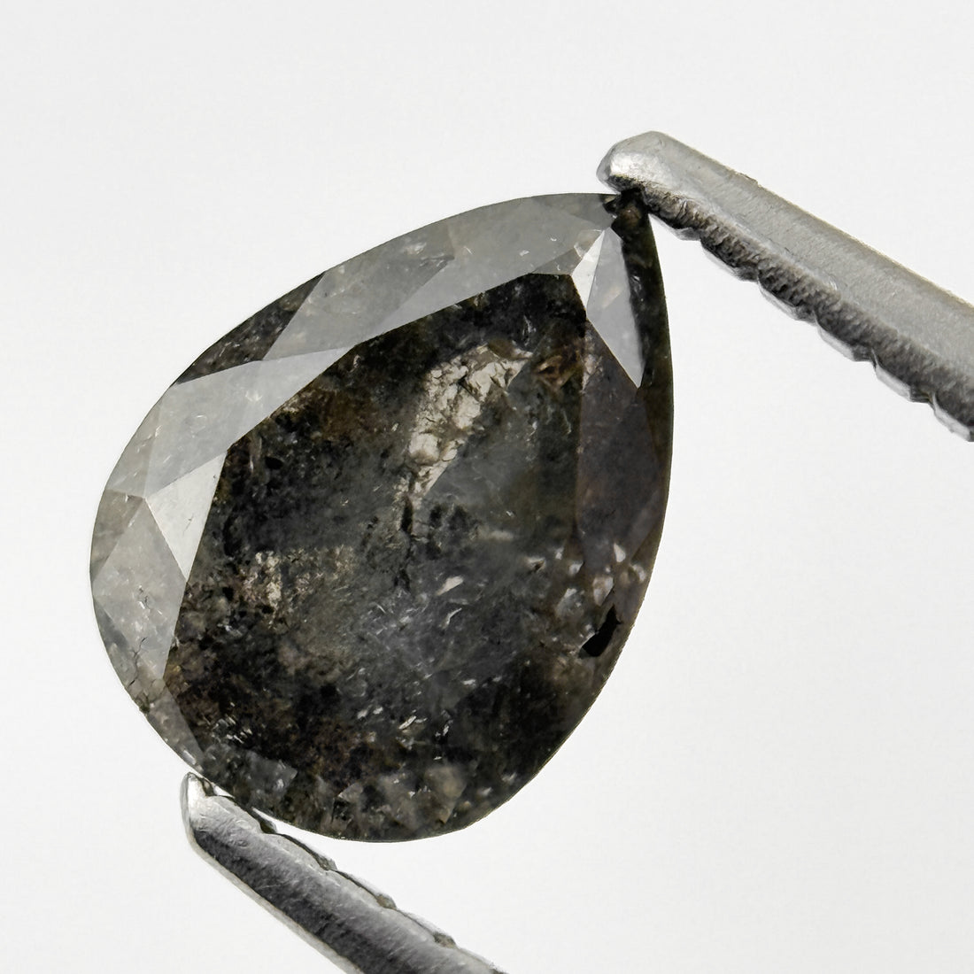 1.23 Ct Pear Rose Cut Grey Natural Salt and Pepper Diamond