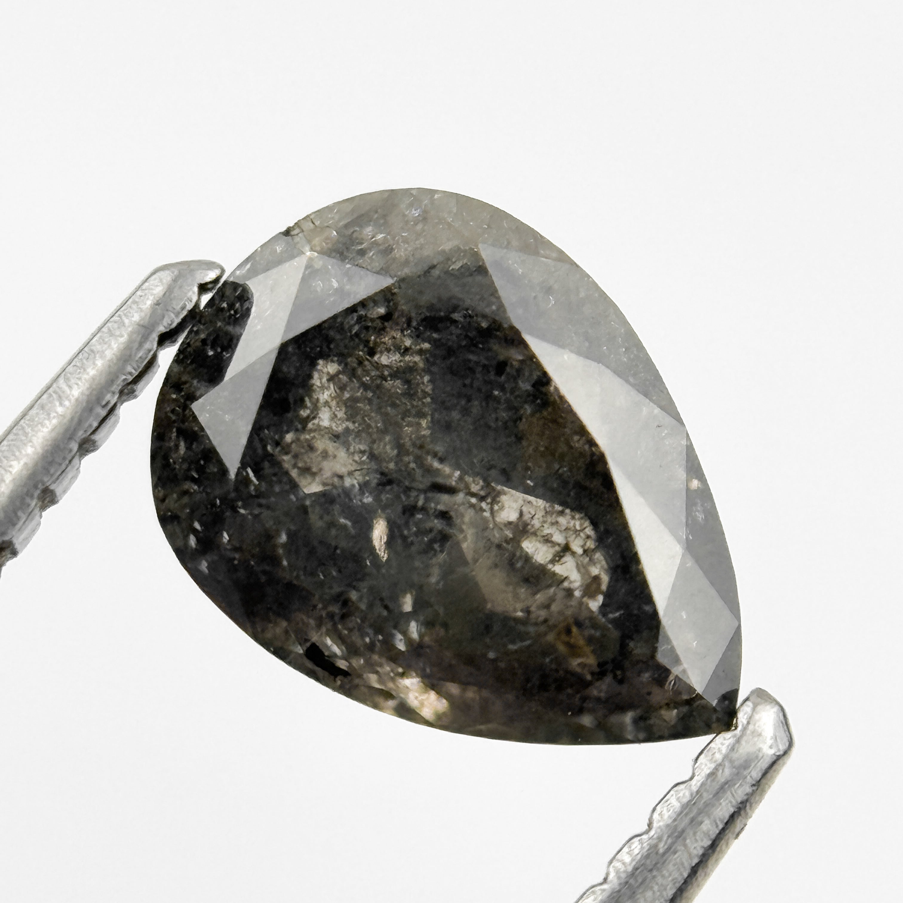 1.23 Ct Pear Rose Cut Grey Natural Salt and Pepper Diamond