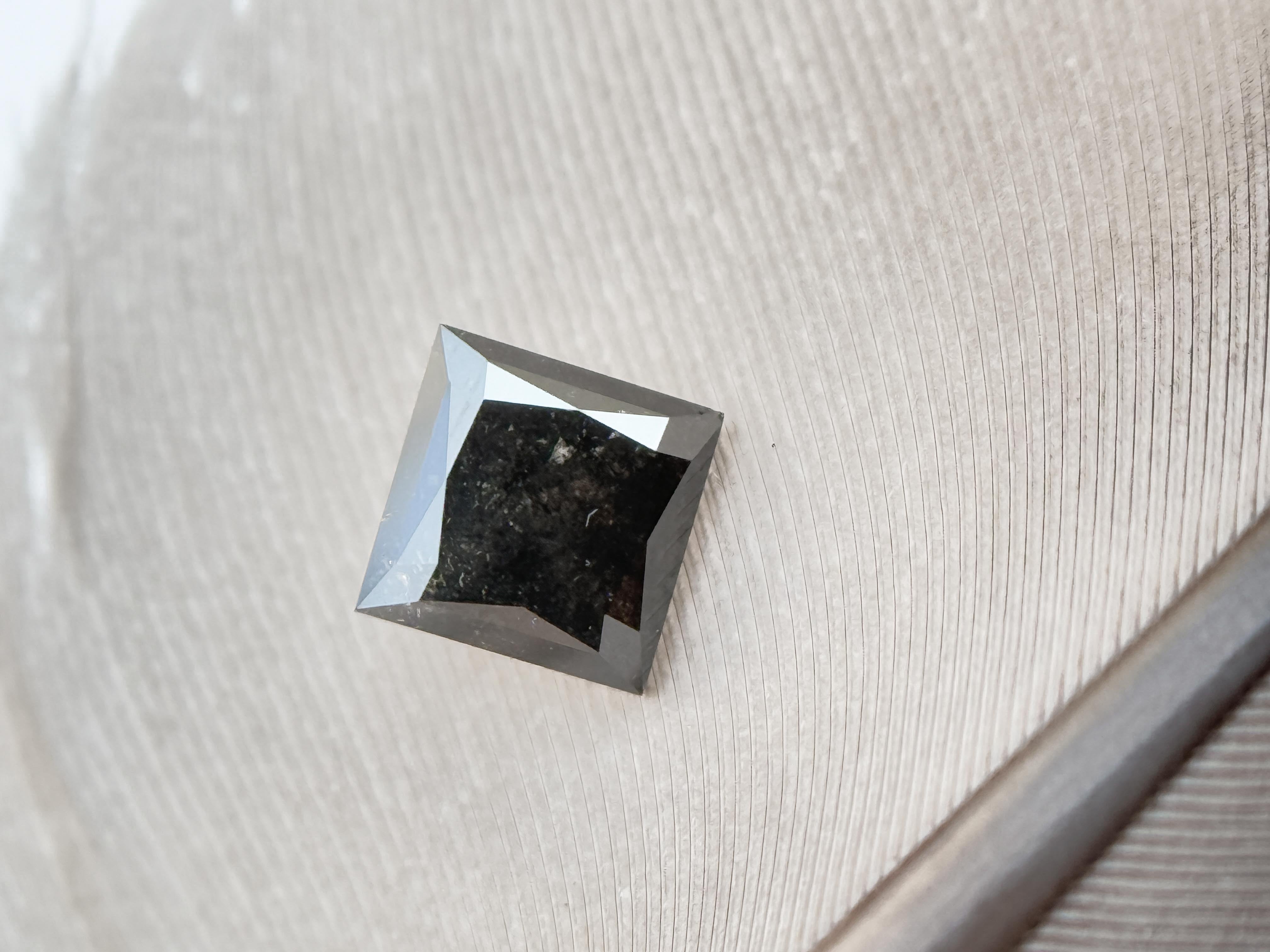 0.45 Ct Princess Rose Cut Grey Natural Salt and Pepper Diamond