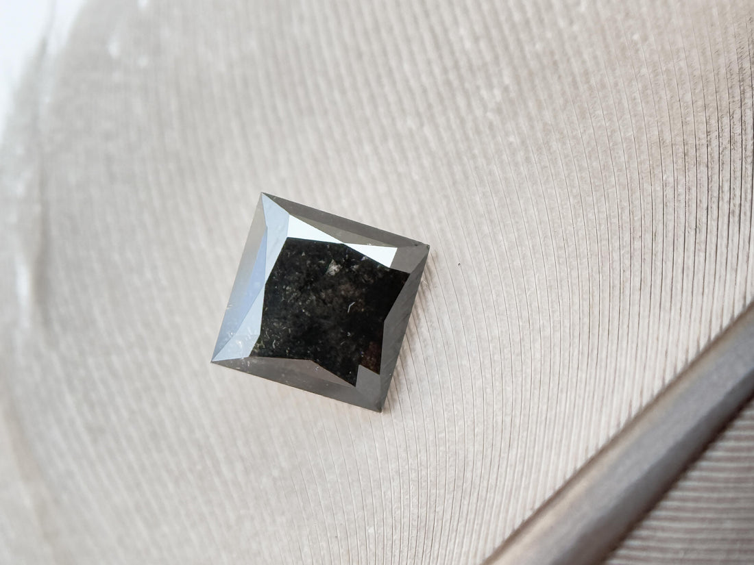 0.45 Ct Princess Rose Cut Grey Natural Salt and Pepper Diamond