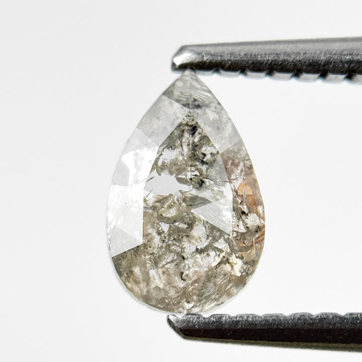 0.55 Ct Pear Rose Cut Grey Natural Salt and Pepper Diamond