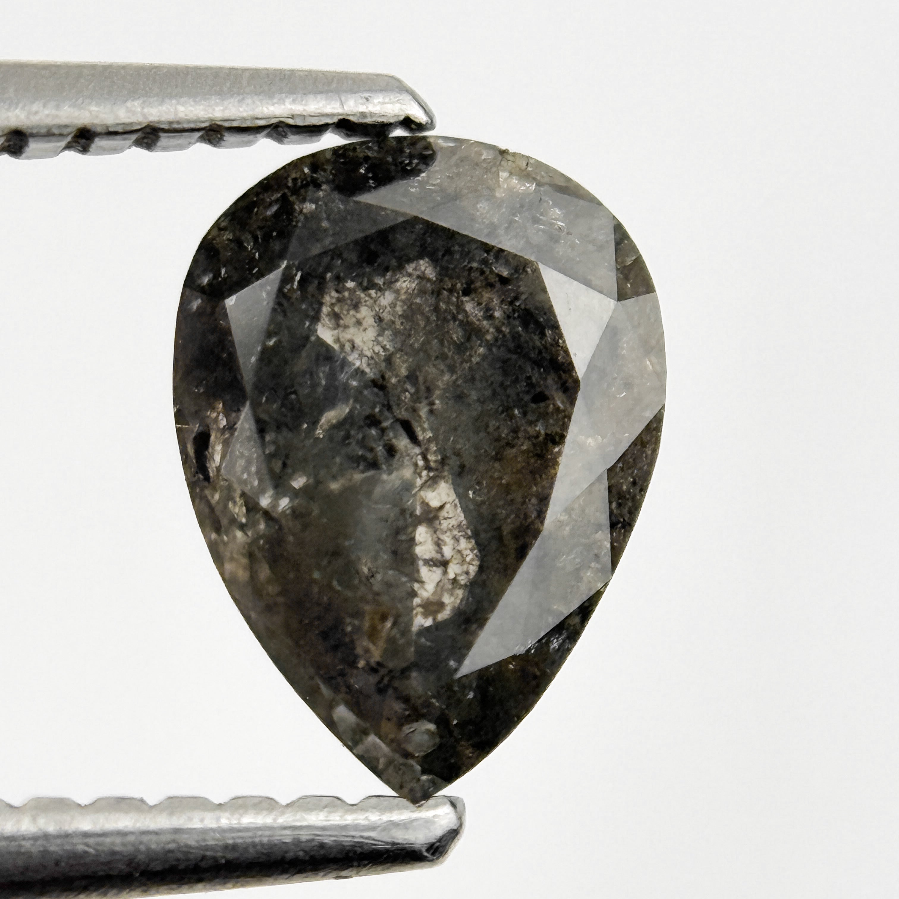 1.23 Ct Pear Rose Cut Grey Natural Salt and Pepper Diamond