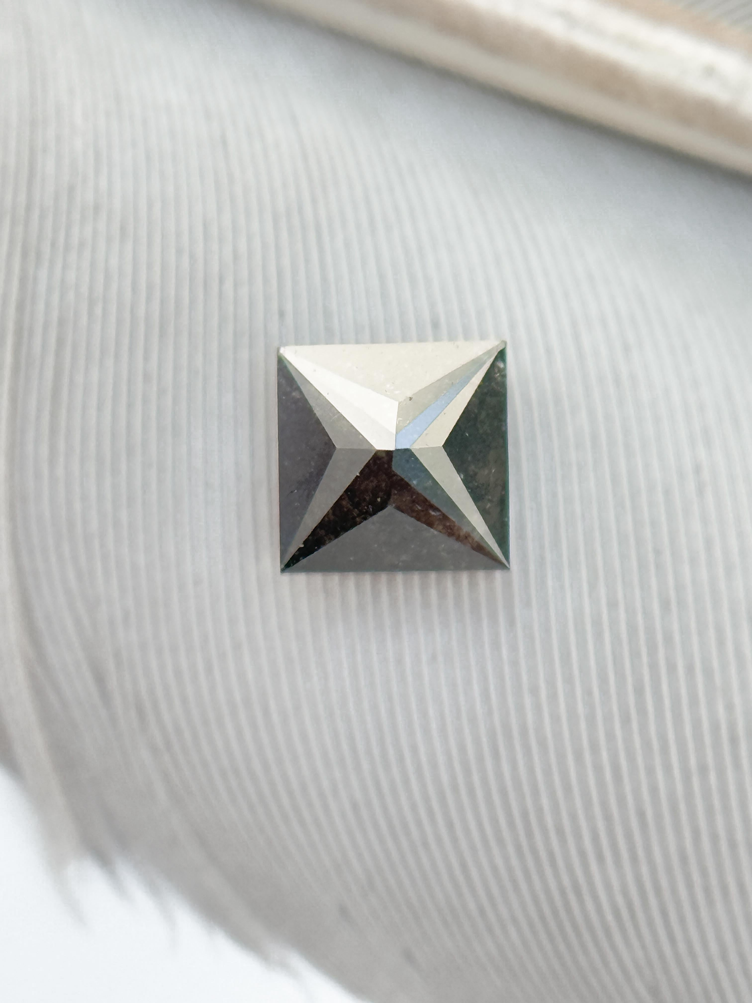 0.45 Ct Princess Rose Cut Grey Natural Salt and Pepper Diamond