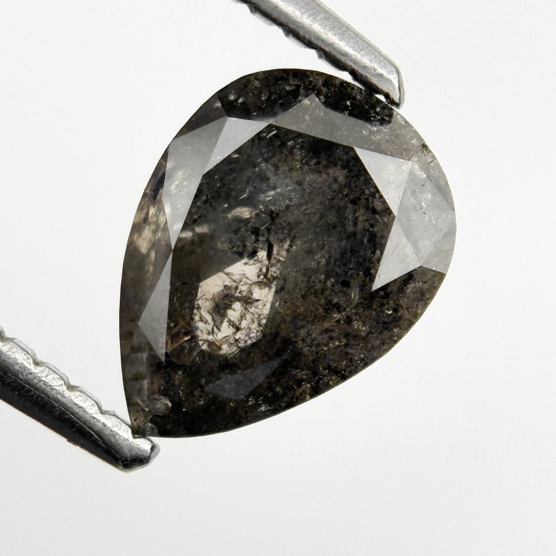 1.23 Ct Pear Rose Cut Grey Natural Salt and Pepper Diamond