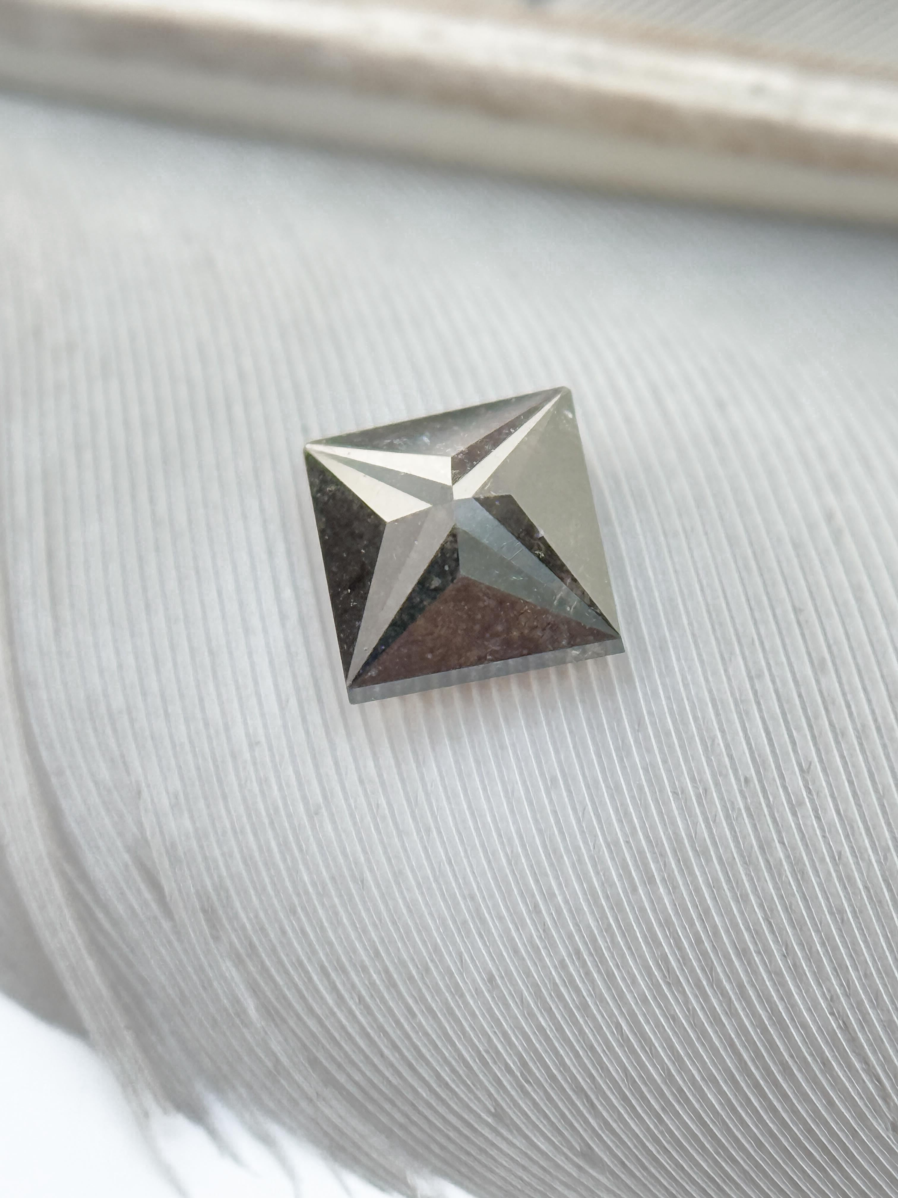 0.45 Ct Princess Rose Cut Grey Natural Salt and Pepper Diamond