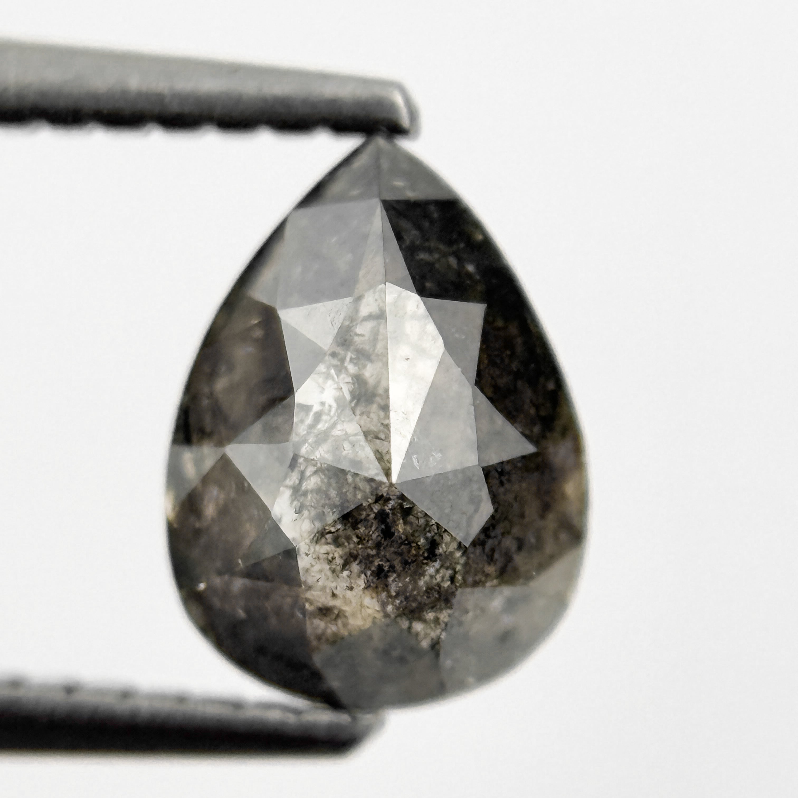 1.23 Ct Pear Rose Cut Grey Natural Salt and Pepper Diamond