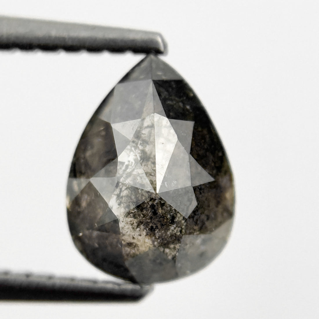 1.23 Ct Pear Rose Cut Grey Natural Salt and Pepper Diamond