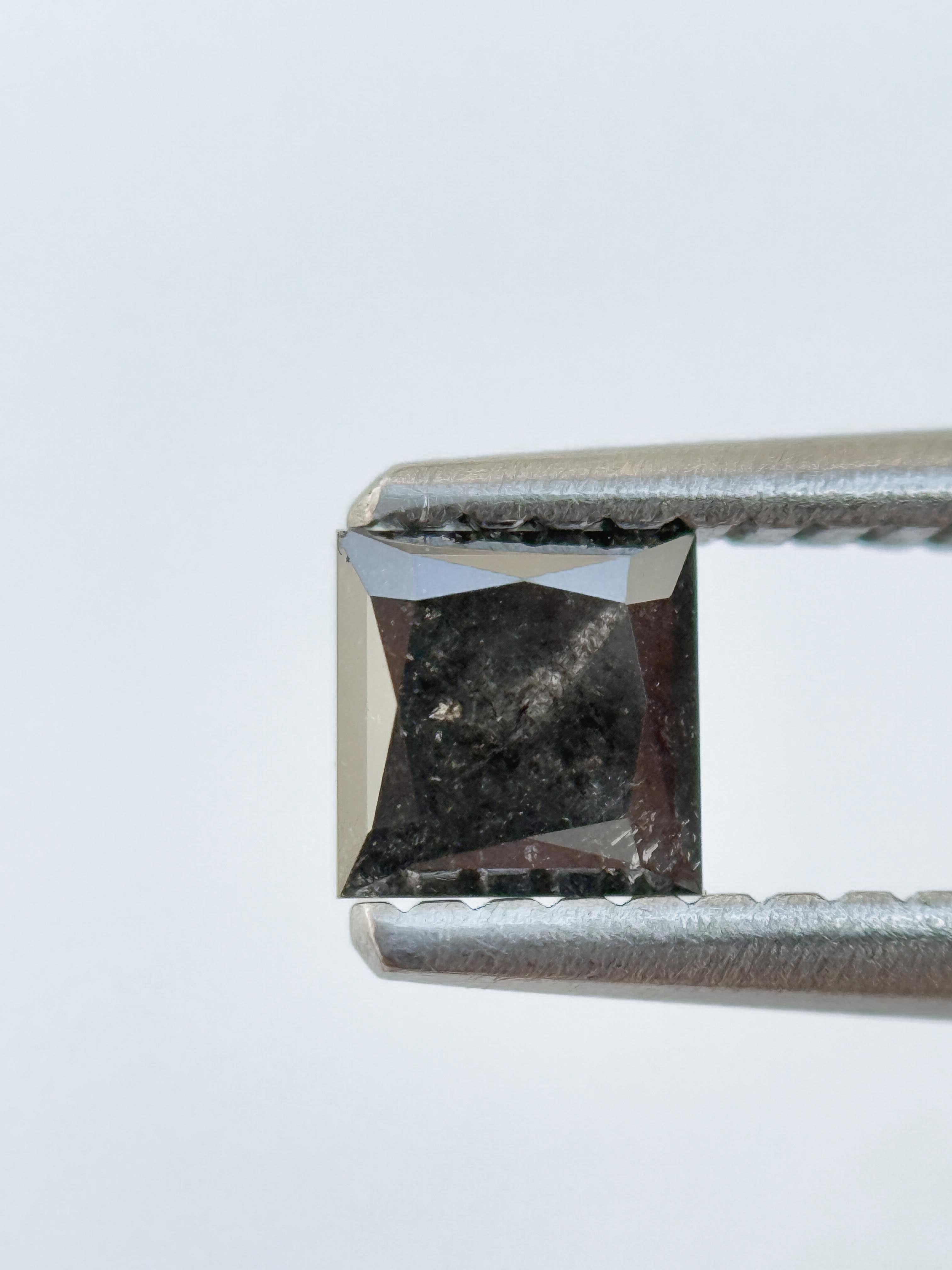 0.45 Ct Princess Rose Cut Grey Natural Salt and Pepper Diamond