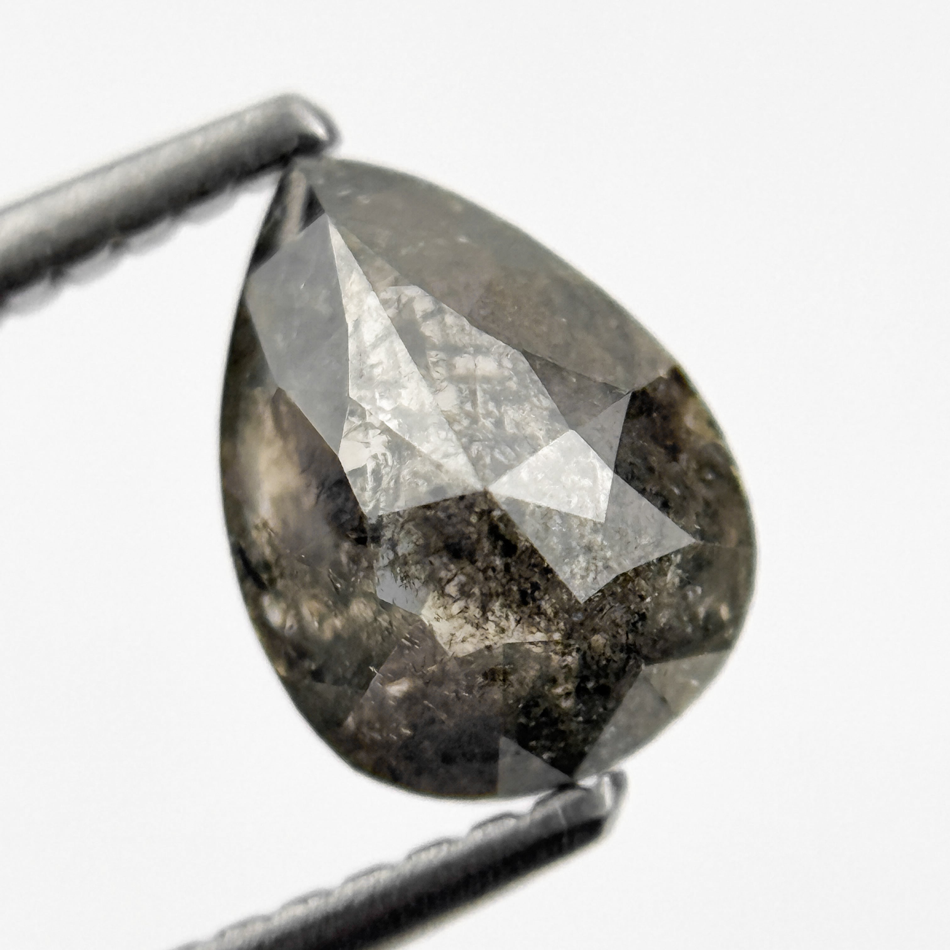 1.23 Ct Pear Rose Cut Grey Natural Salt and Pepper Diamond