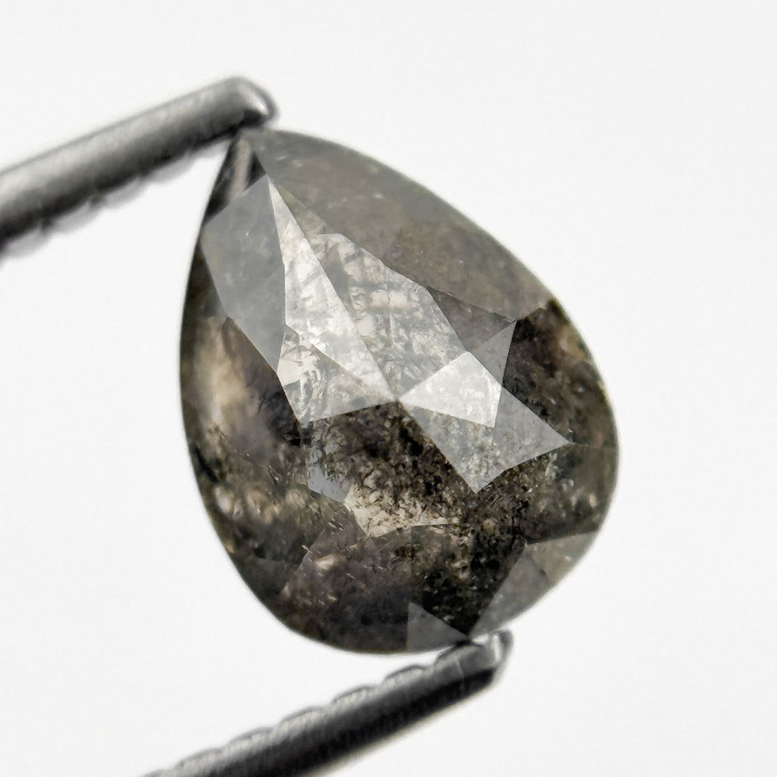 1.23 Ct Pear Rose Cut Grey Natural Salt and Pepper Diamond