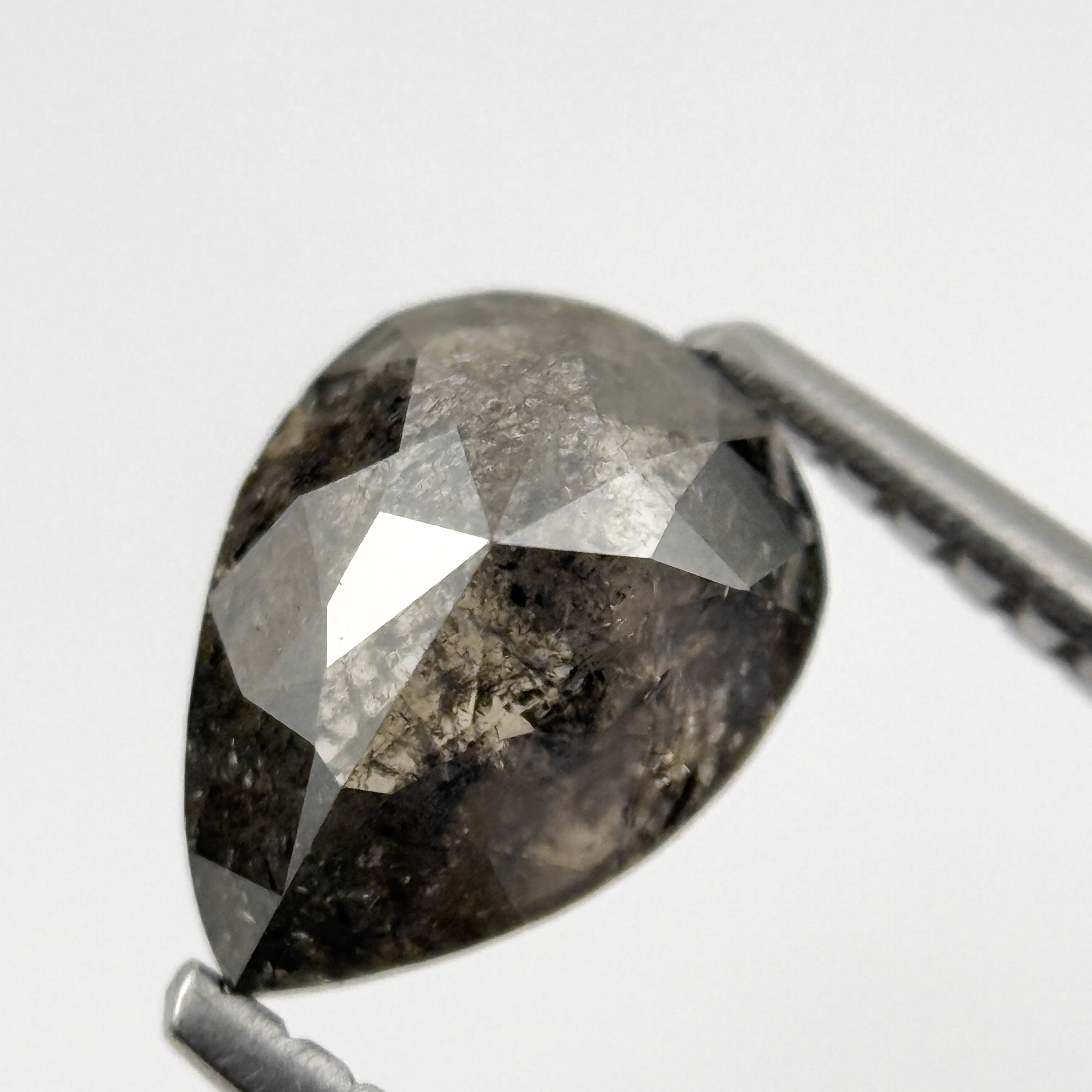 1.23 Ct Pear Rose Cut Grey Natural Salt and Pepper Diamond
