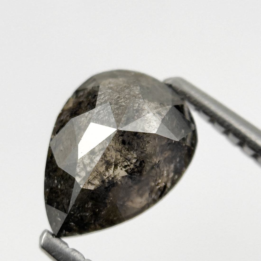 1.23 Ct Pear Rose Cut Grey Natural Salt and Pepper Diamond