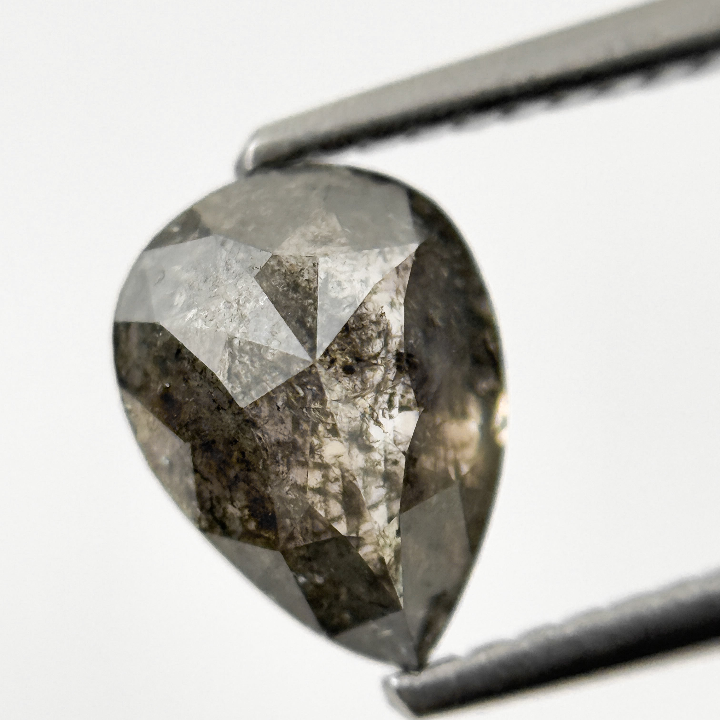 1.23 Ct Pear Rose Cut Grey Natural Salt and Pepper Diamond