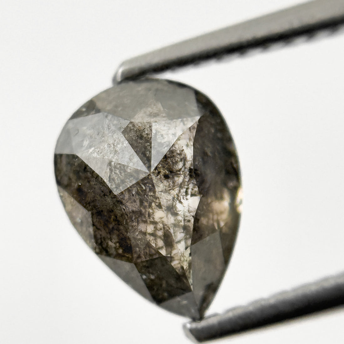1.23 Ct Pear Rose Cut Grey Natural Salt and Pepper Diamond