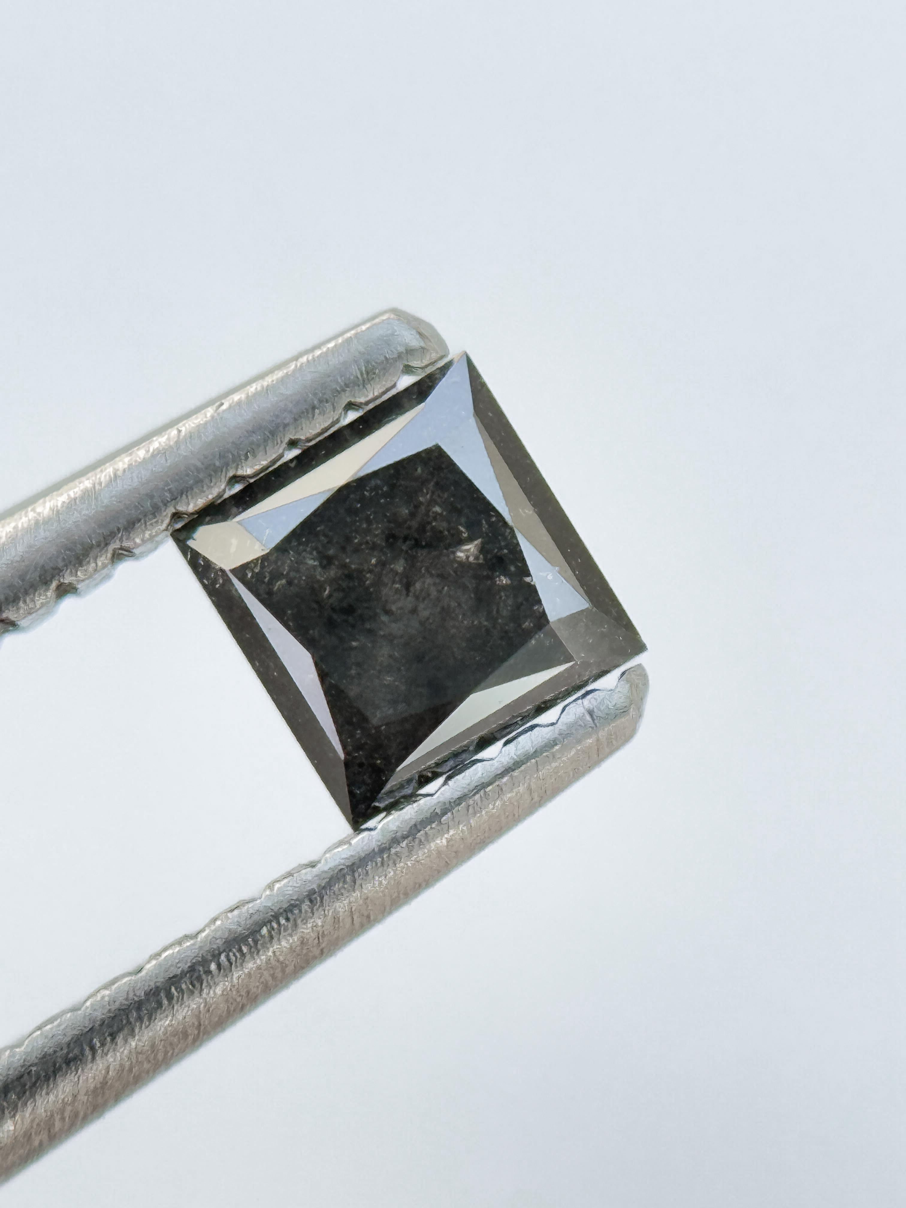 0.45 Ct Princess Rose Cut Grey Natural Salt and Pepper Diamond
