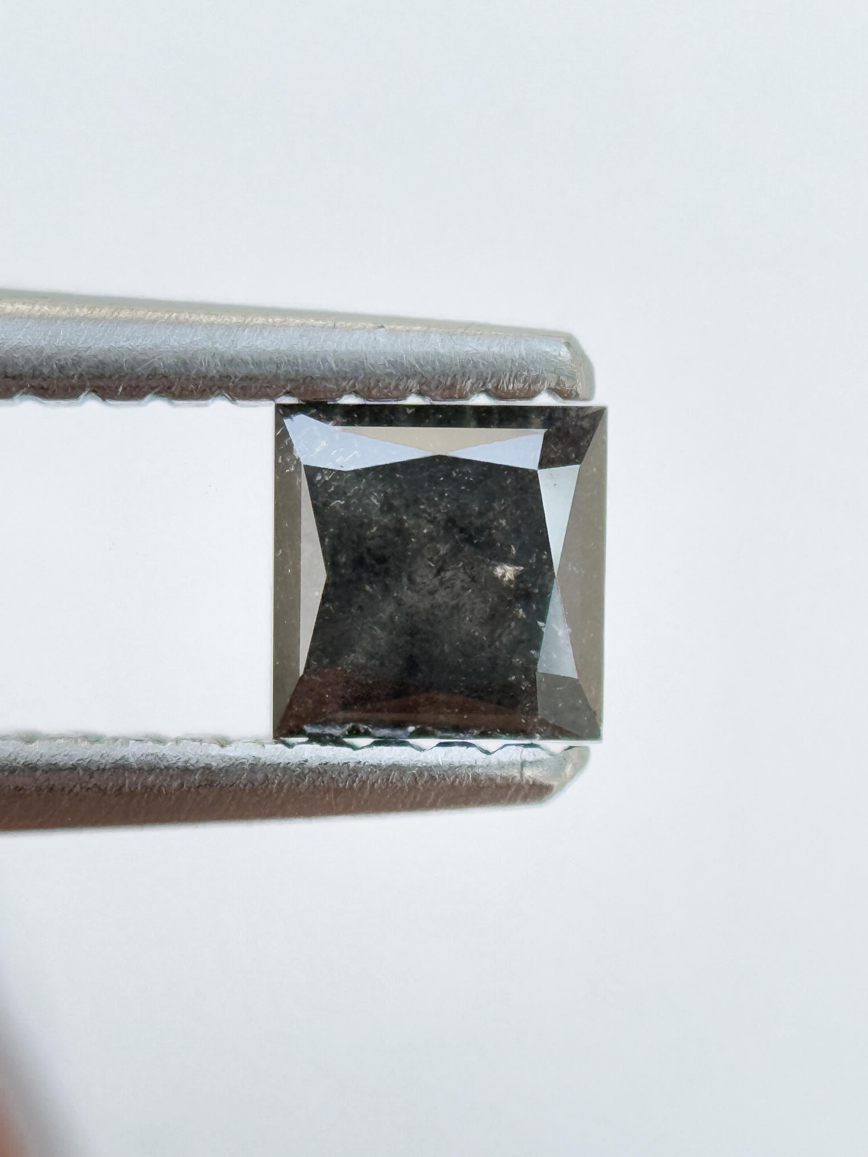 0.45 Ct Princess Rose Cut Grey Natural Salt and Pepper Diamond