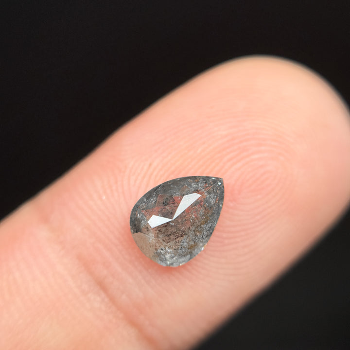 1.23 Ct Pear Rose Cut Grey Natural Salt and Pepper Diamond