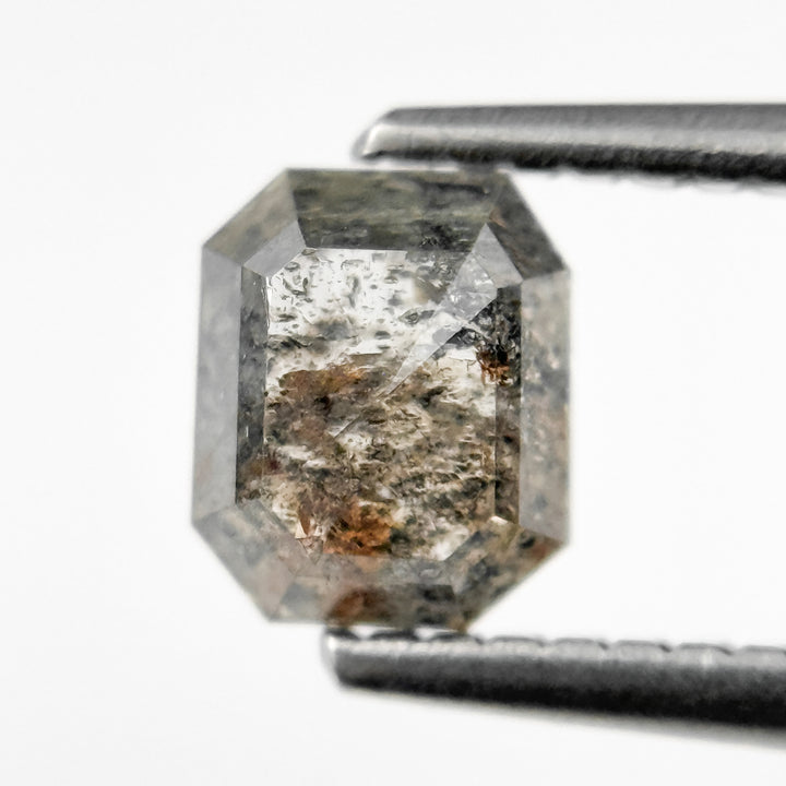 0.88 Ct Emerald Rose Cut Grey Natural Salt and Pepper Diamond