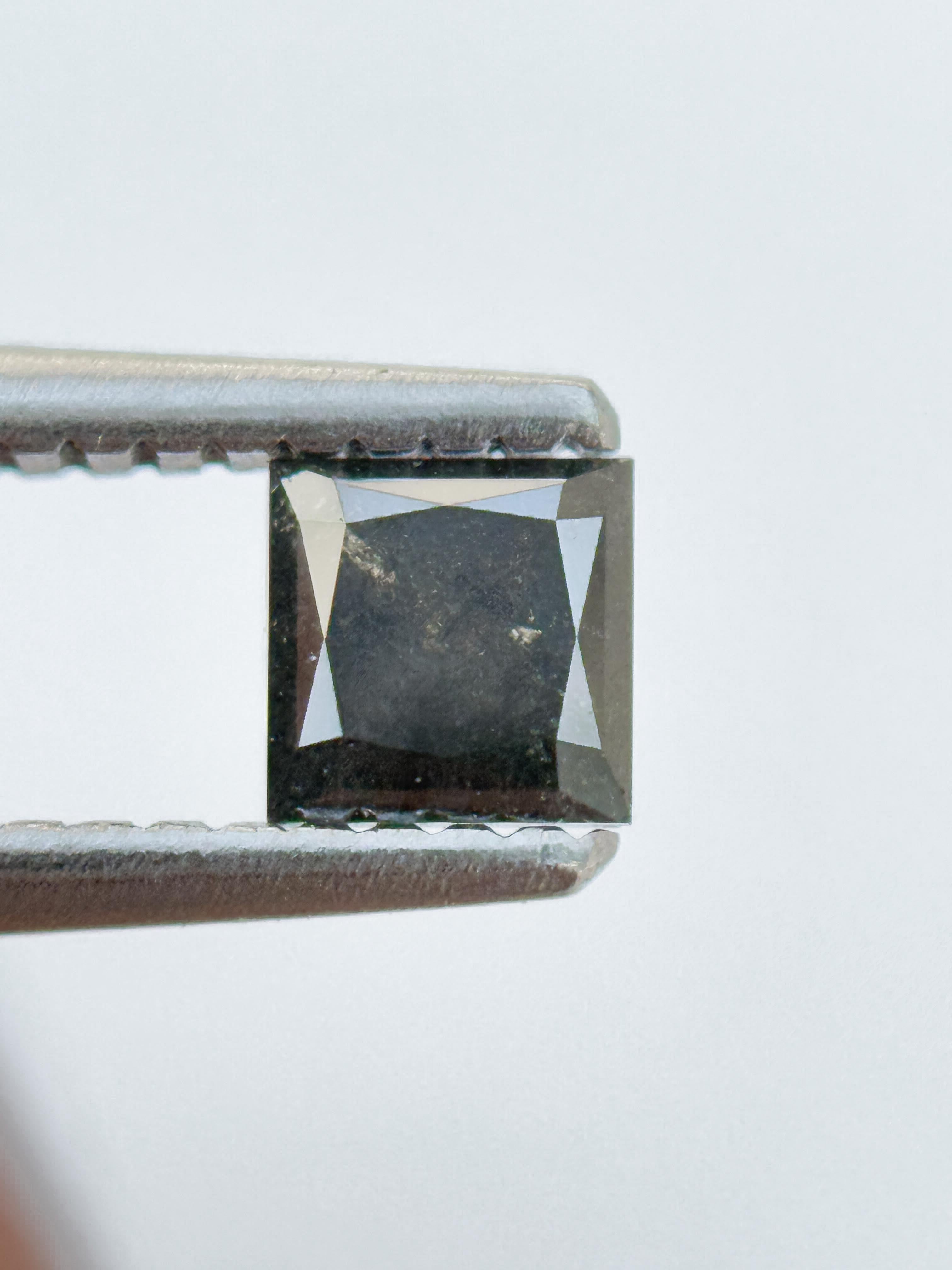 0.45 Ct Princess Rose Cut Grey Natural Salt and Pepper Diamond