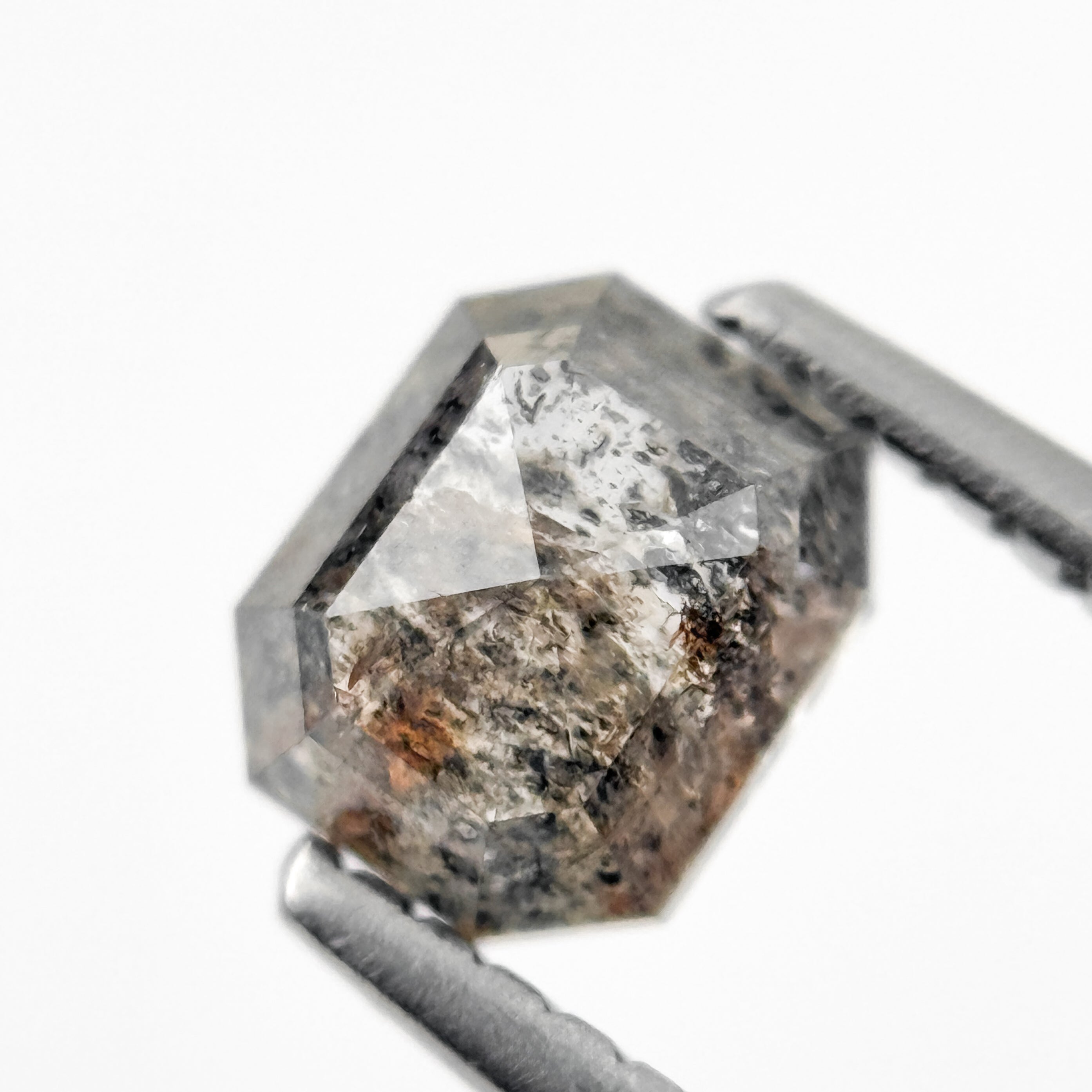 0.88 Ct Emerald Rose Cut Grey Natural Salt and Pepper Diamond
