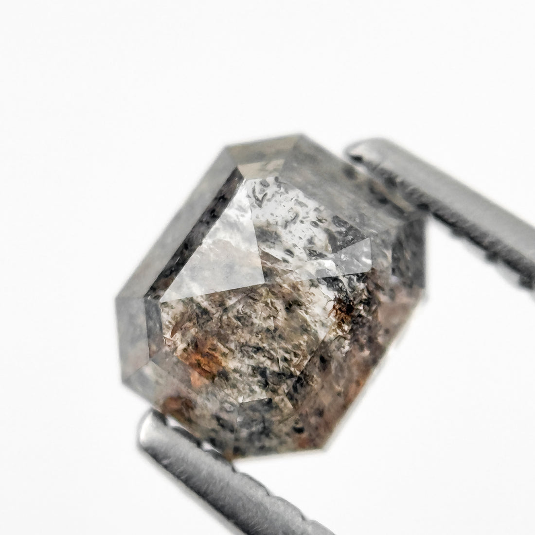 0.88 Ct Emerald Rose Cut Grey Natural Salt and Pepper Diamond