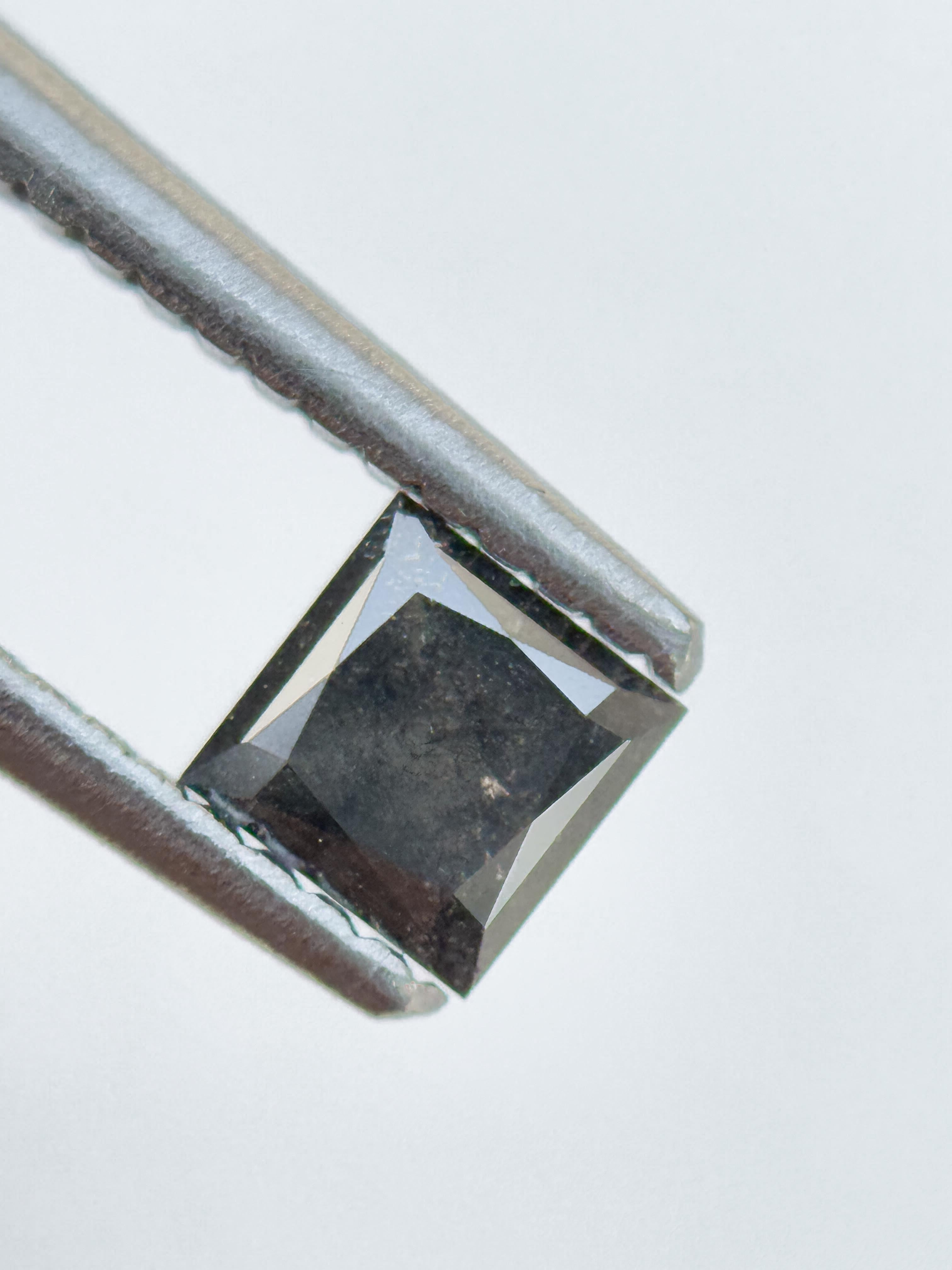 0.45 Ct Princess Rose Cut Grey Natural Salt and Pepper Diamond