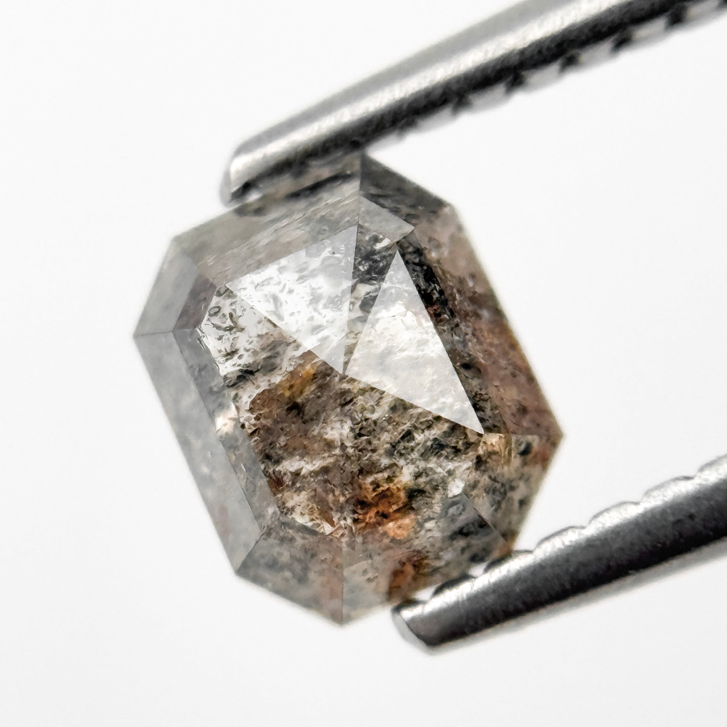 0.88 Ct Emerald Rose Cut Grey Natural Salt and Pepper Diamond