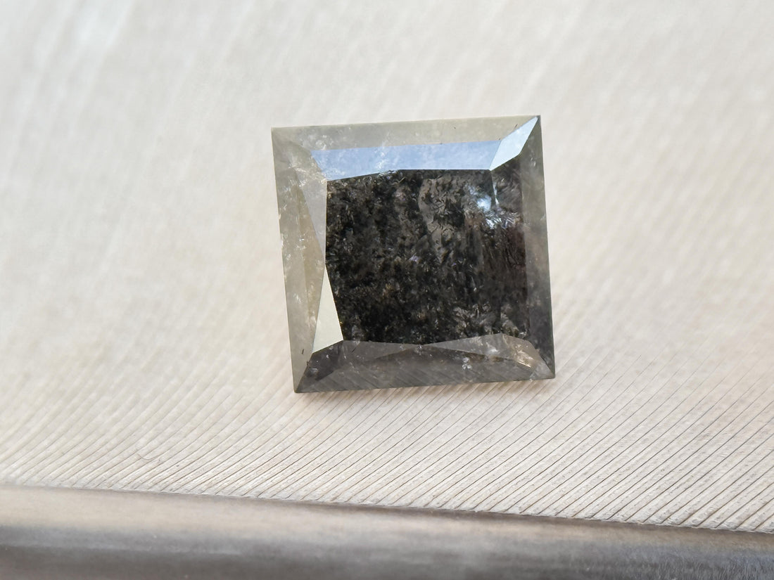 0.75 Ct Princess Rose Cut Grey Natural Salt and Pepper Diamond