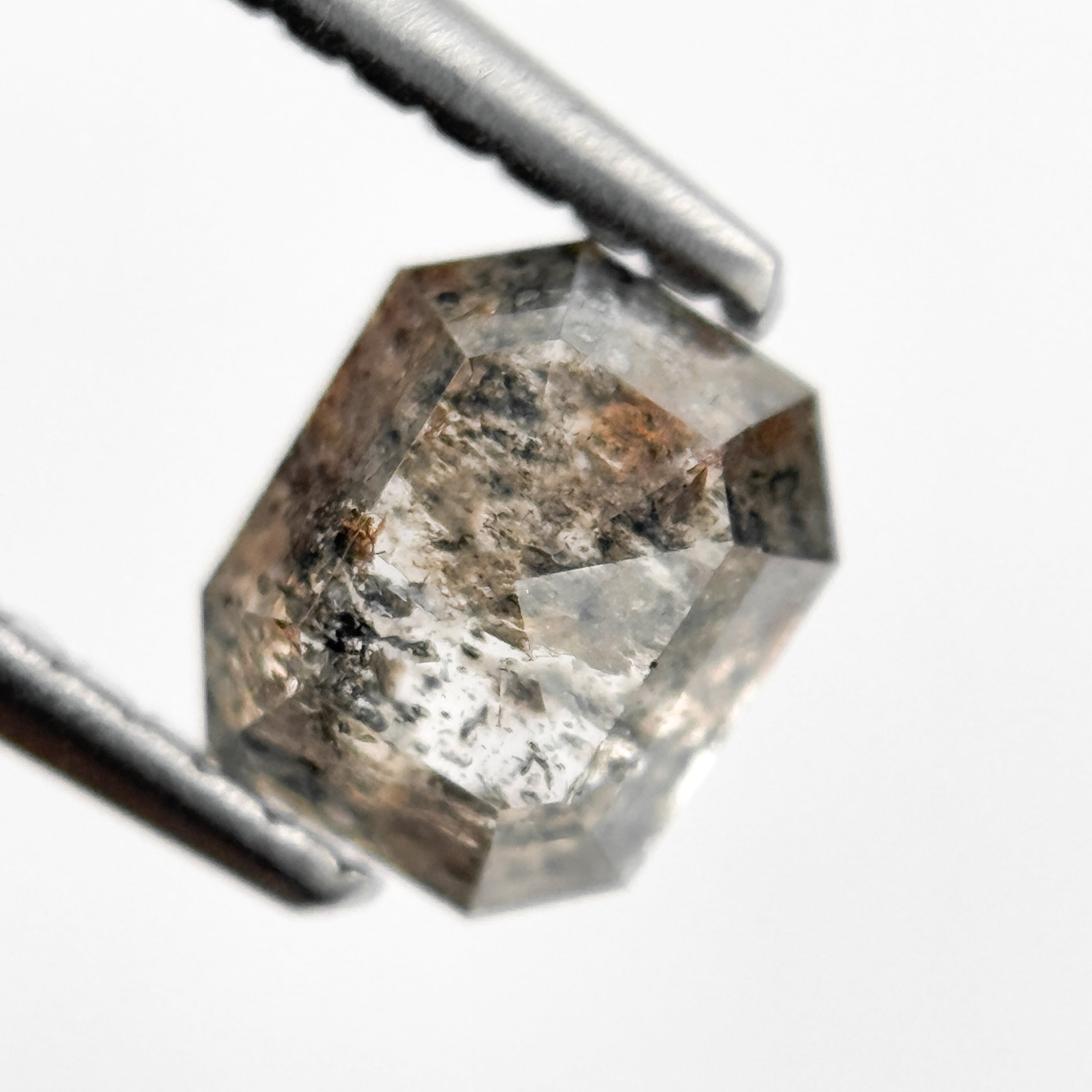 0.88 Ct Emerald Rose Cut Grey Natural Salt and Pepper Diamond