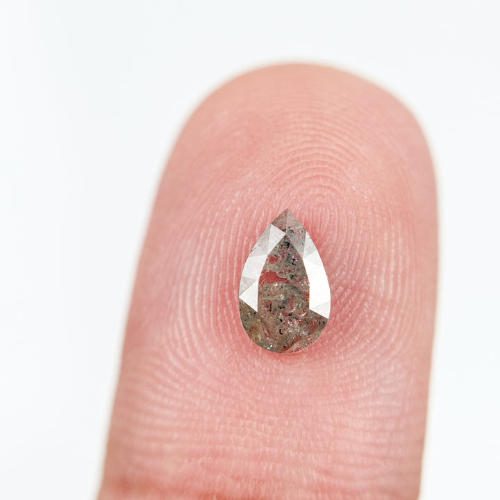 0.55 Ct Pear Rose Cut Grey Natural Salt and Pepper Diamond