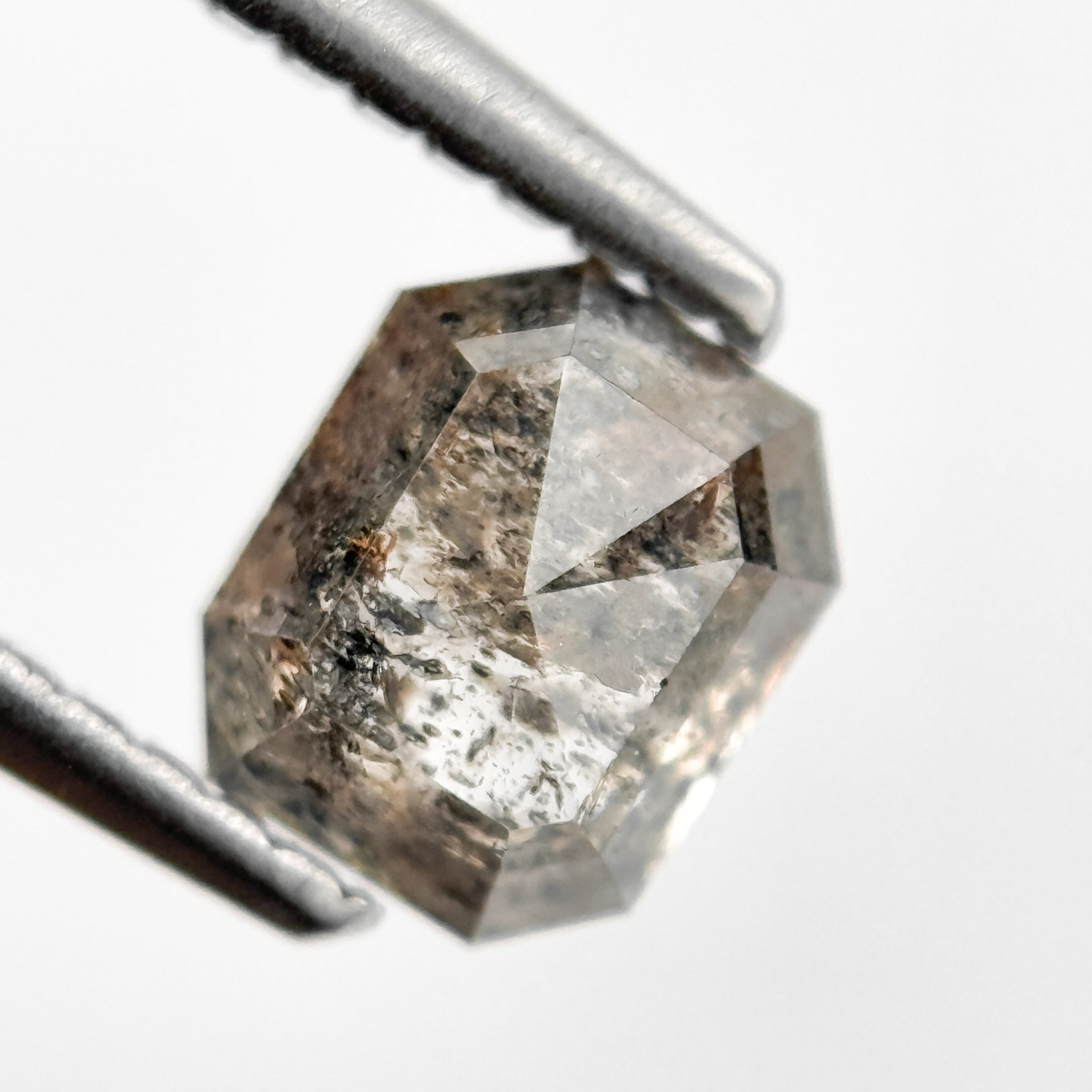 0.88 Ct Emerald Rose Cut Grey Natural Salt and Pepper Diamond