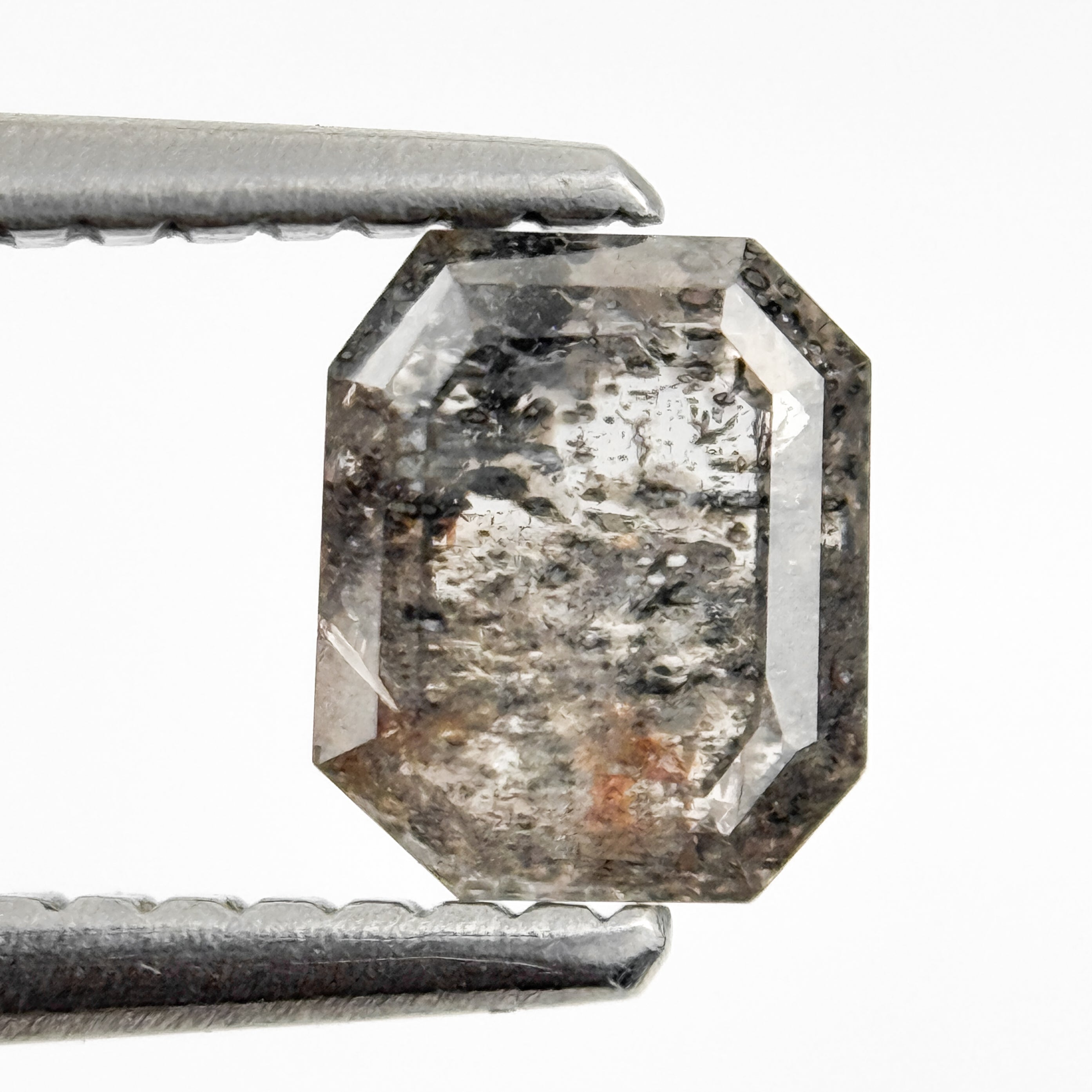 0.88 Ct Emerald Rose Cut Grey Natural Salt and Pepper Diamond