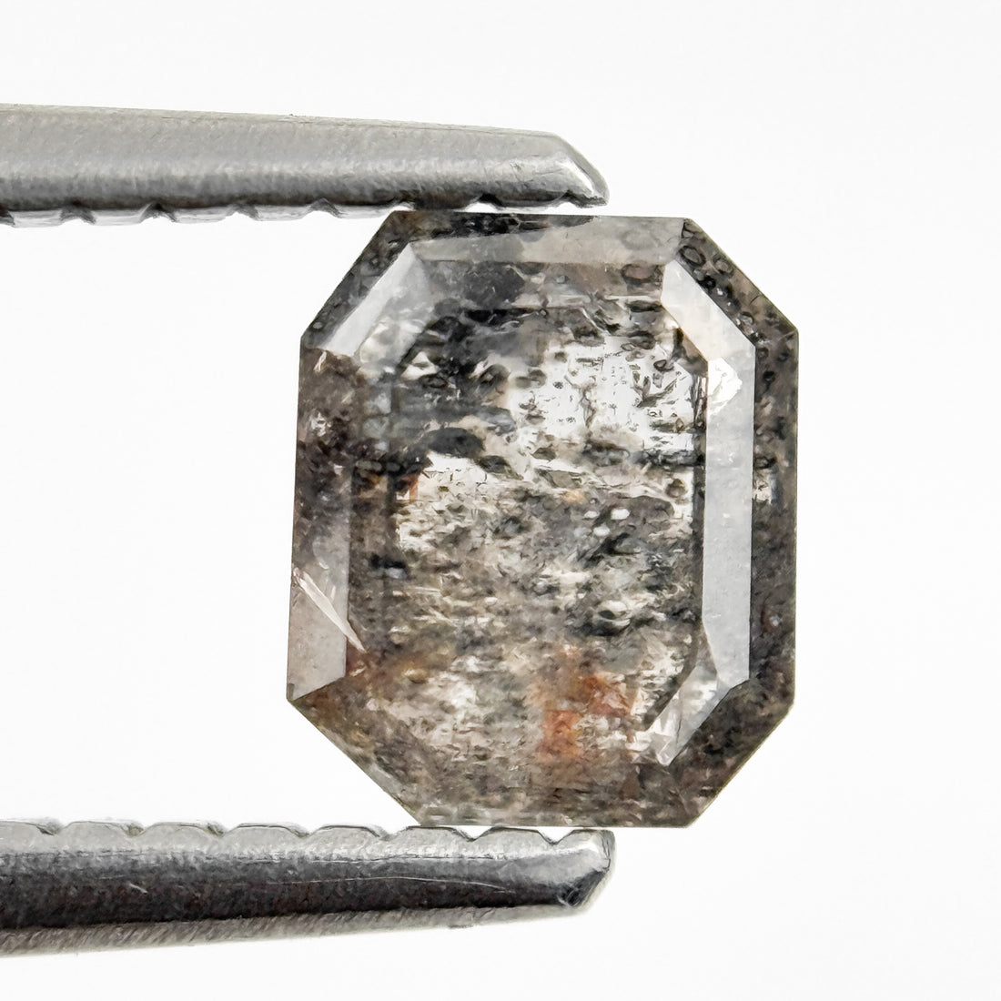 0.88 Ct Emerald Rose Cut Grey Natural Salt and Pepper Diamond