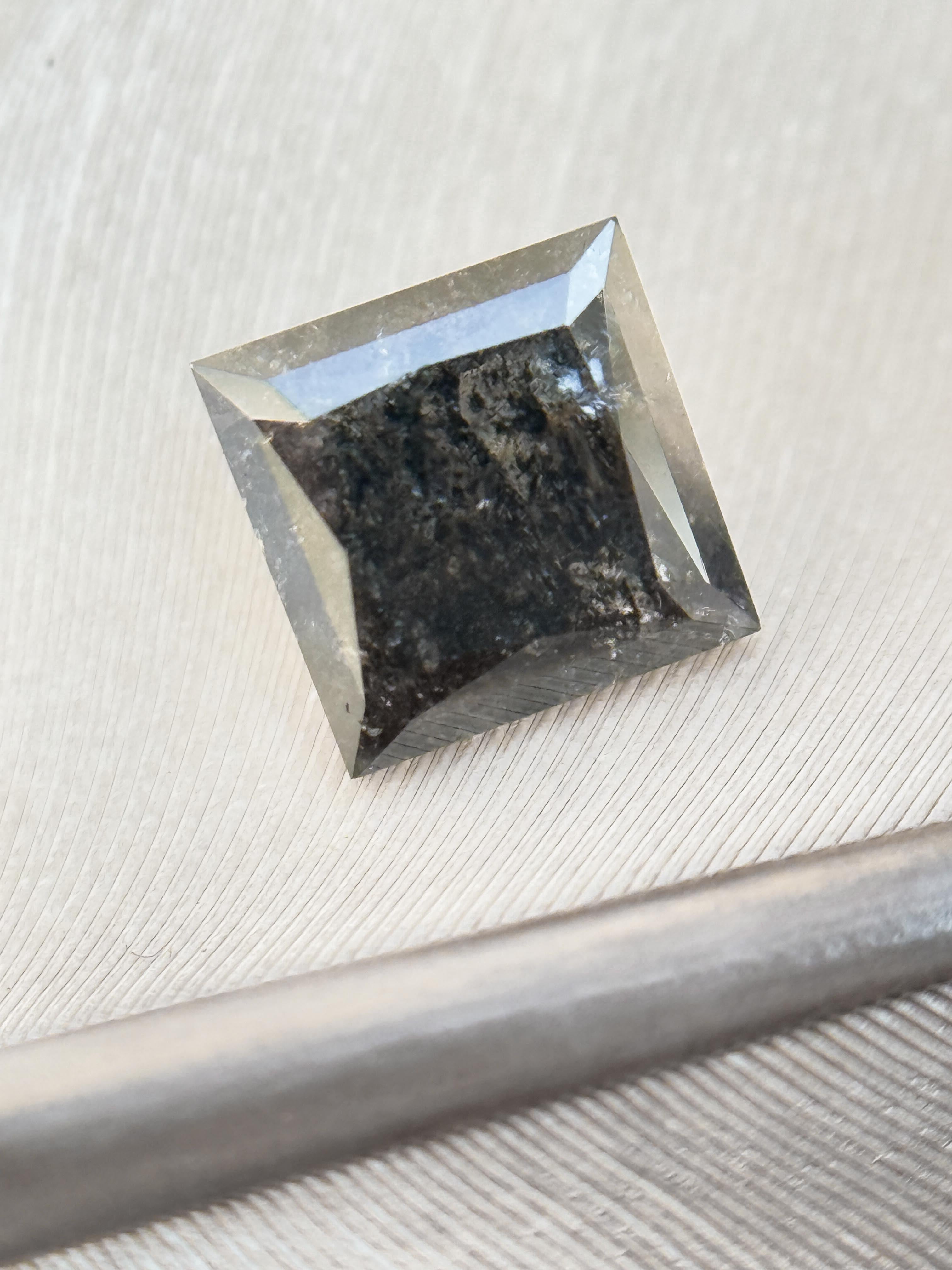 0.75 Ct Princess Rose Cut Grey Natural Salt and Pepper Diamond