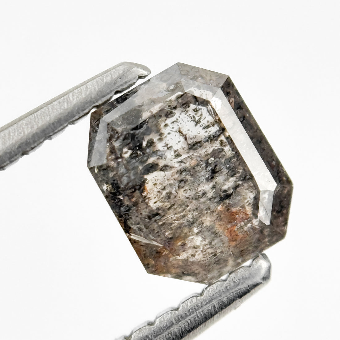 0.88 Ct Emerald Rose Cut Grey Natural Salt and Pepper Diamond