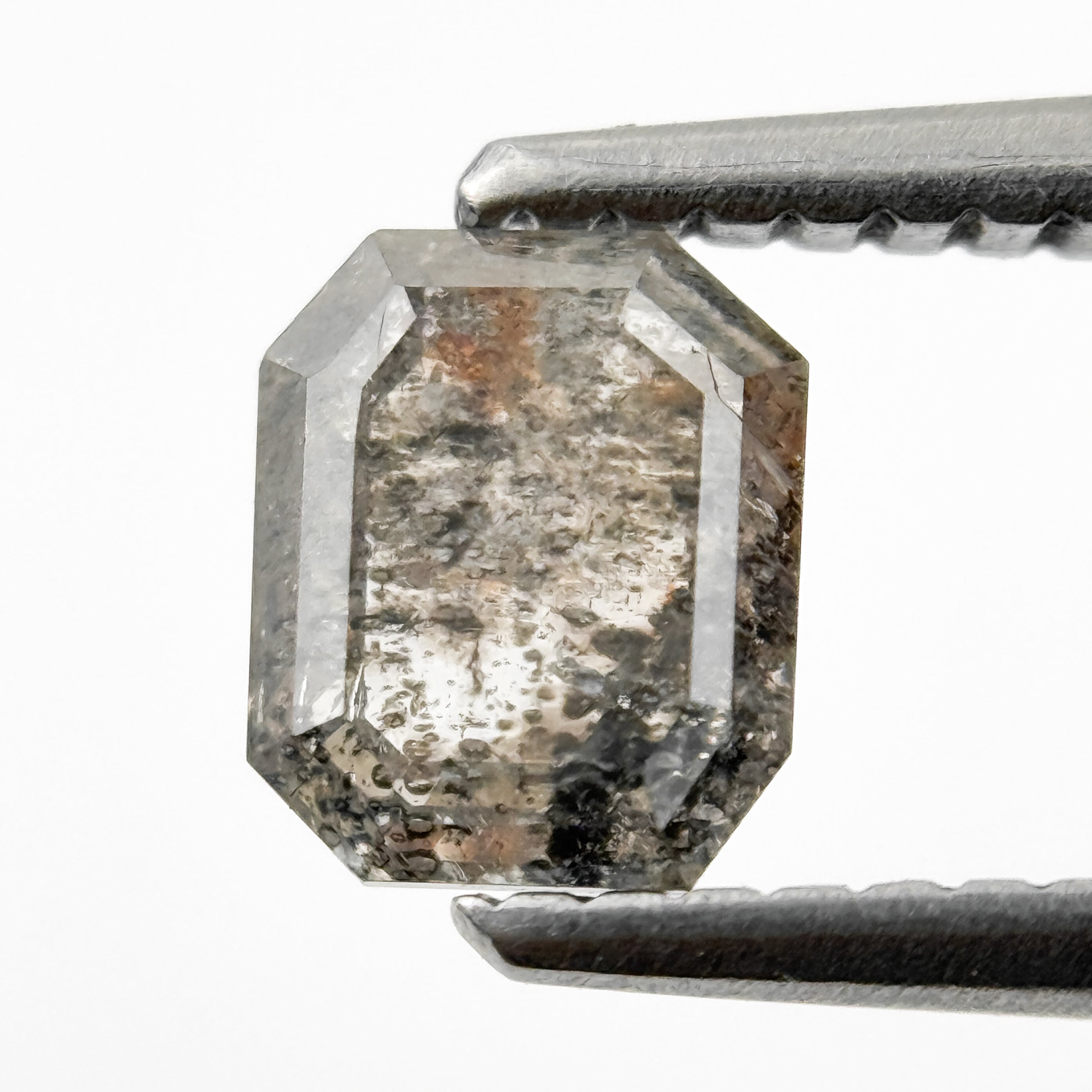 0.88 Ct Emerald Rose Cut Grey Natural Salt and Pepper Diamond