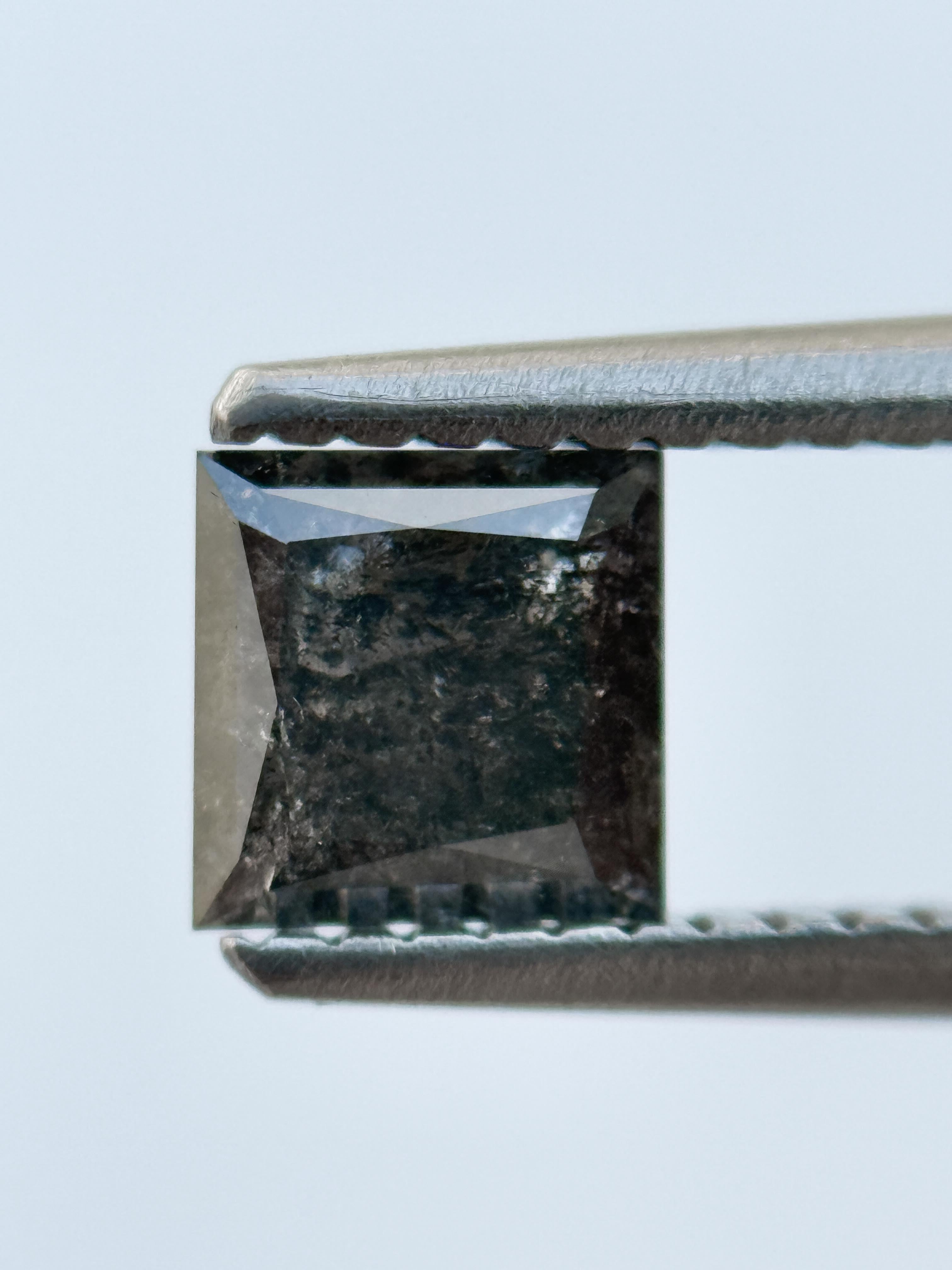 0.75 Ct Princess Rose Cut Grey Natural Salt and Pepper Diamond