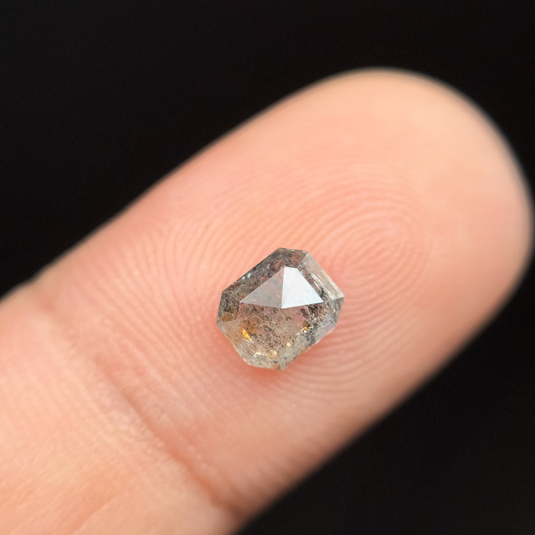 0.88 Ct Emerald Rose Cut Grey Natural Salt and Pepper Diamond
