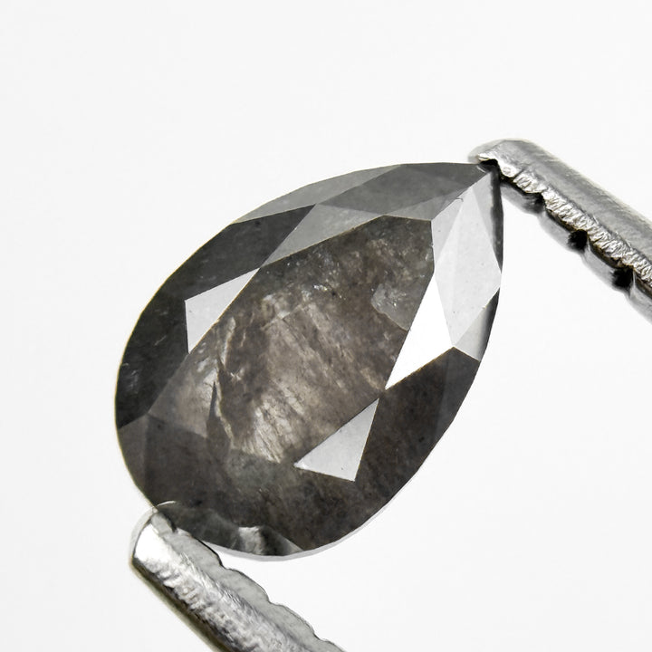 0.58 Ct Pear Rose Cut Grey Natural Salt and Pepper Diamond