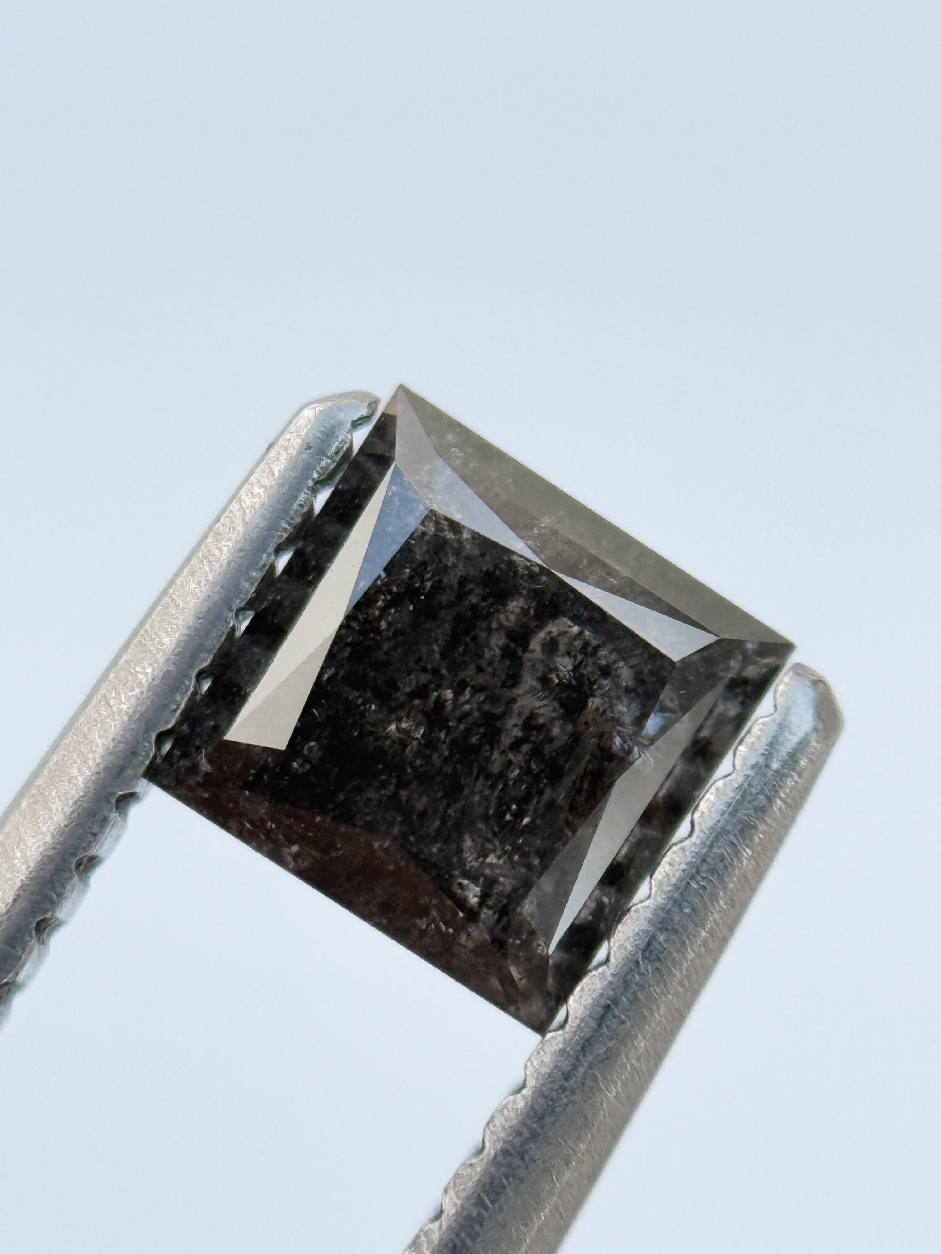 0.75 Ct Princess Rose Cut Grey Natural Salt and Pepper Diamond