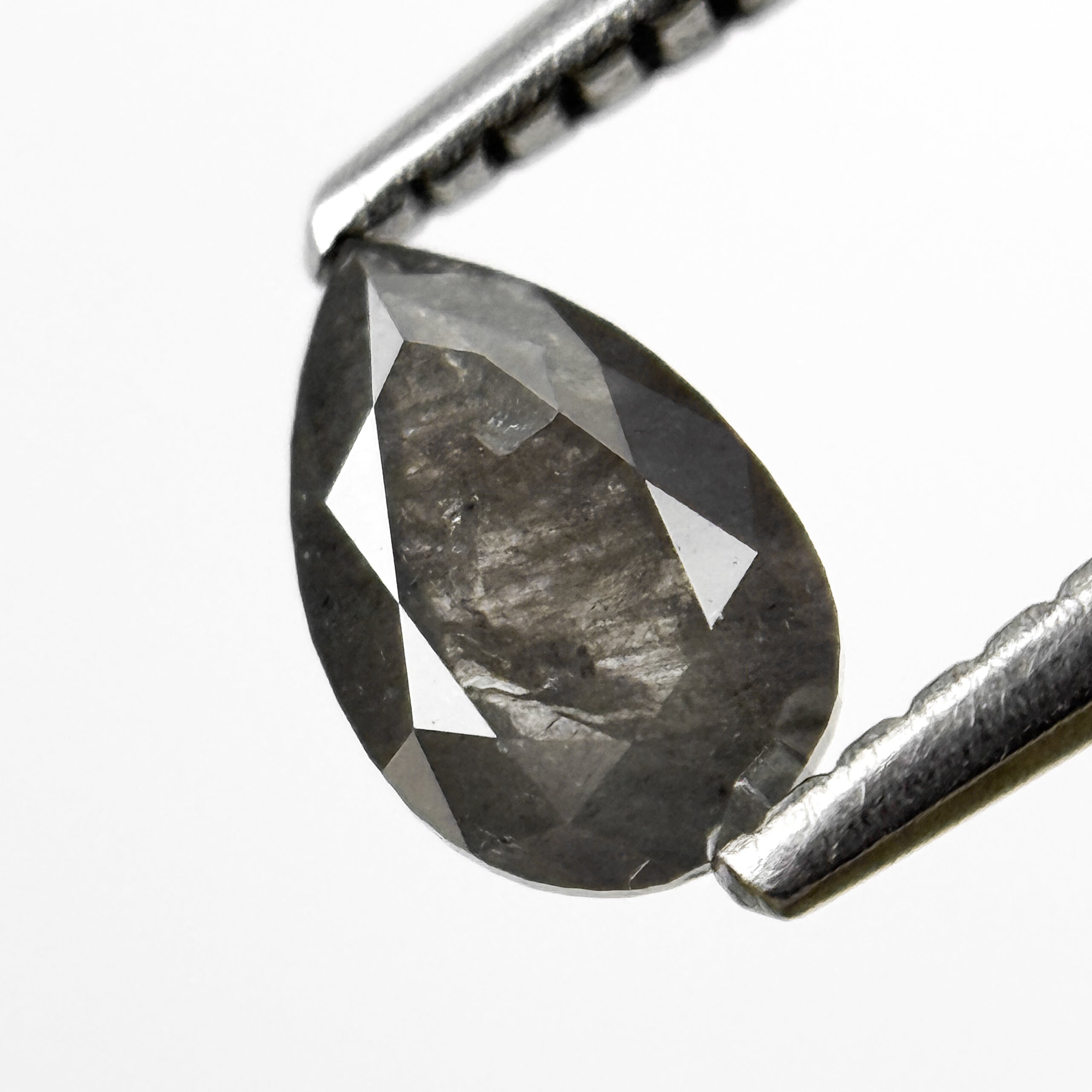 0.58 Ct Pear Rose Cut Grey Natural Salt and Pepper Diamond