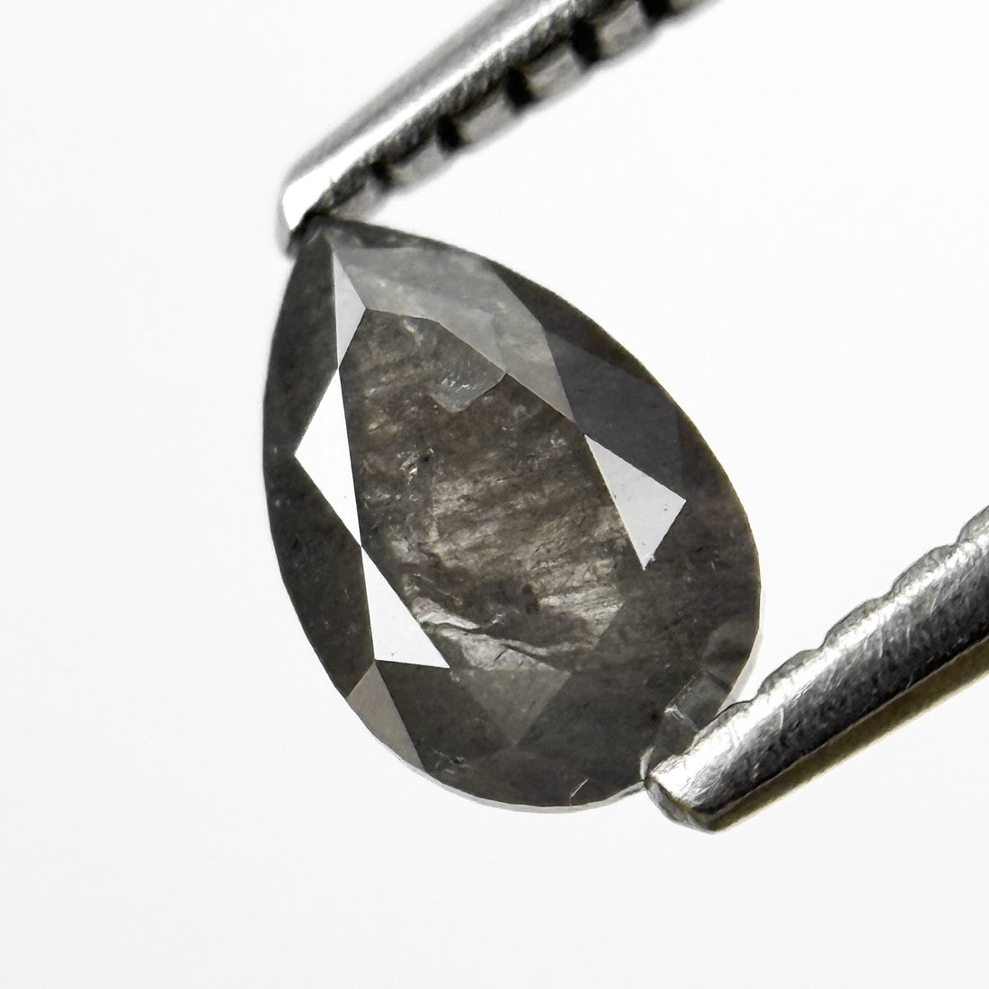 0.58 Ct Pear Rose Cut Grey Natural Salt and Pepper Diamond
