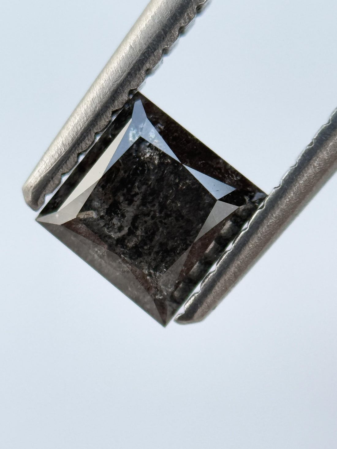 0.75 Ct Princess Rose Cut Grey Natural Salt and Pepper Diamond