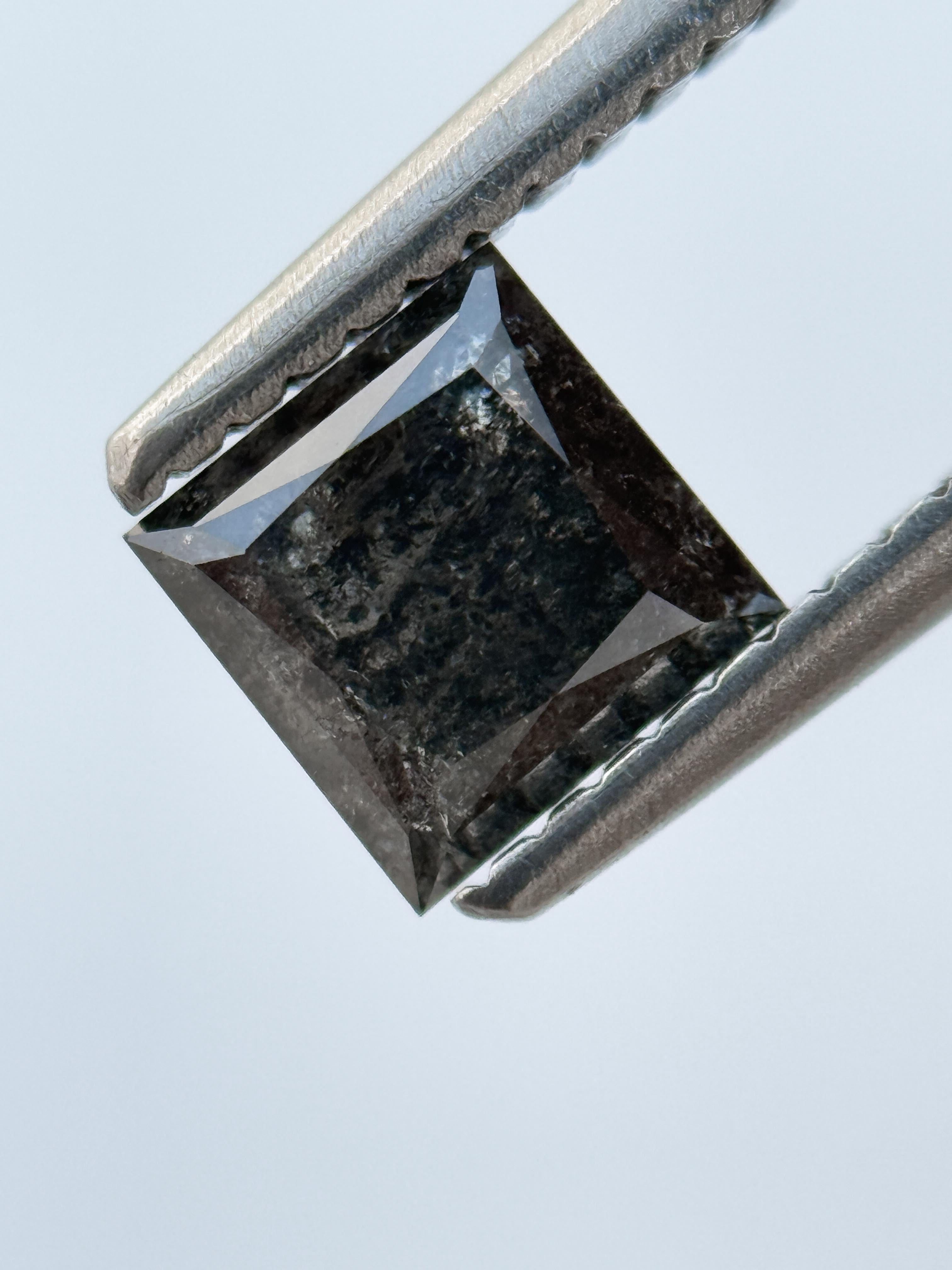 0.75 Ct Princess Rose Cut Grey Natural Salt and Pepper Diamond