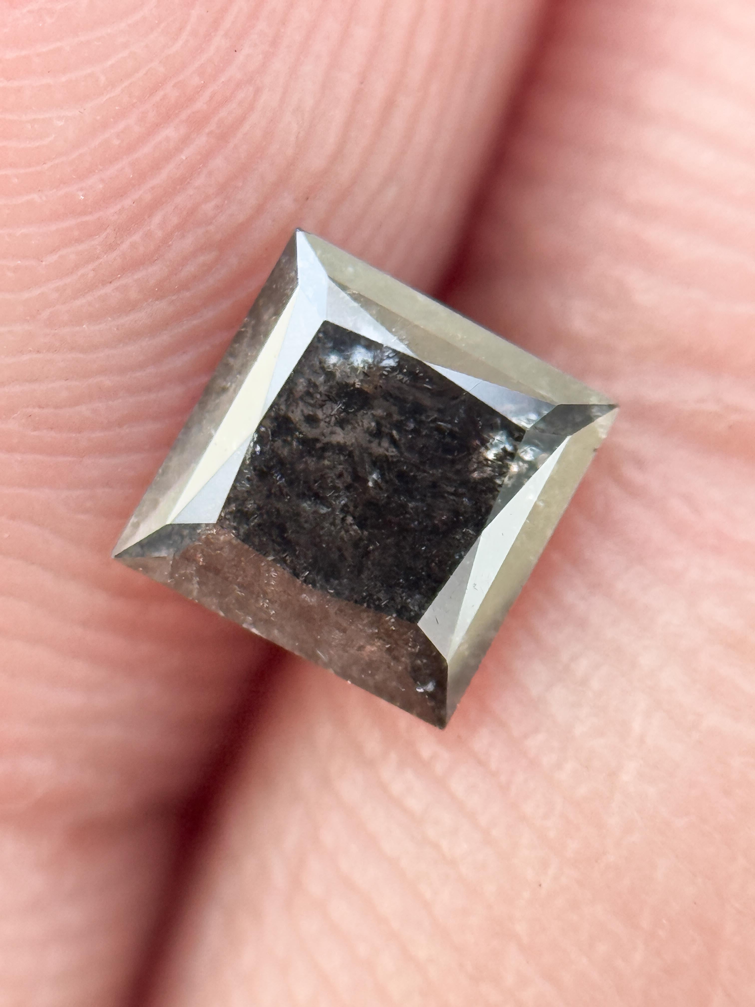 0.75 Ct Princess Rose Cut Grey Natural Salt and Pepper Diamond