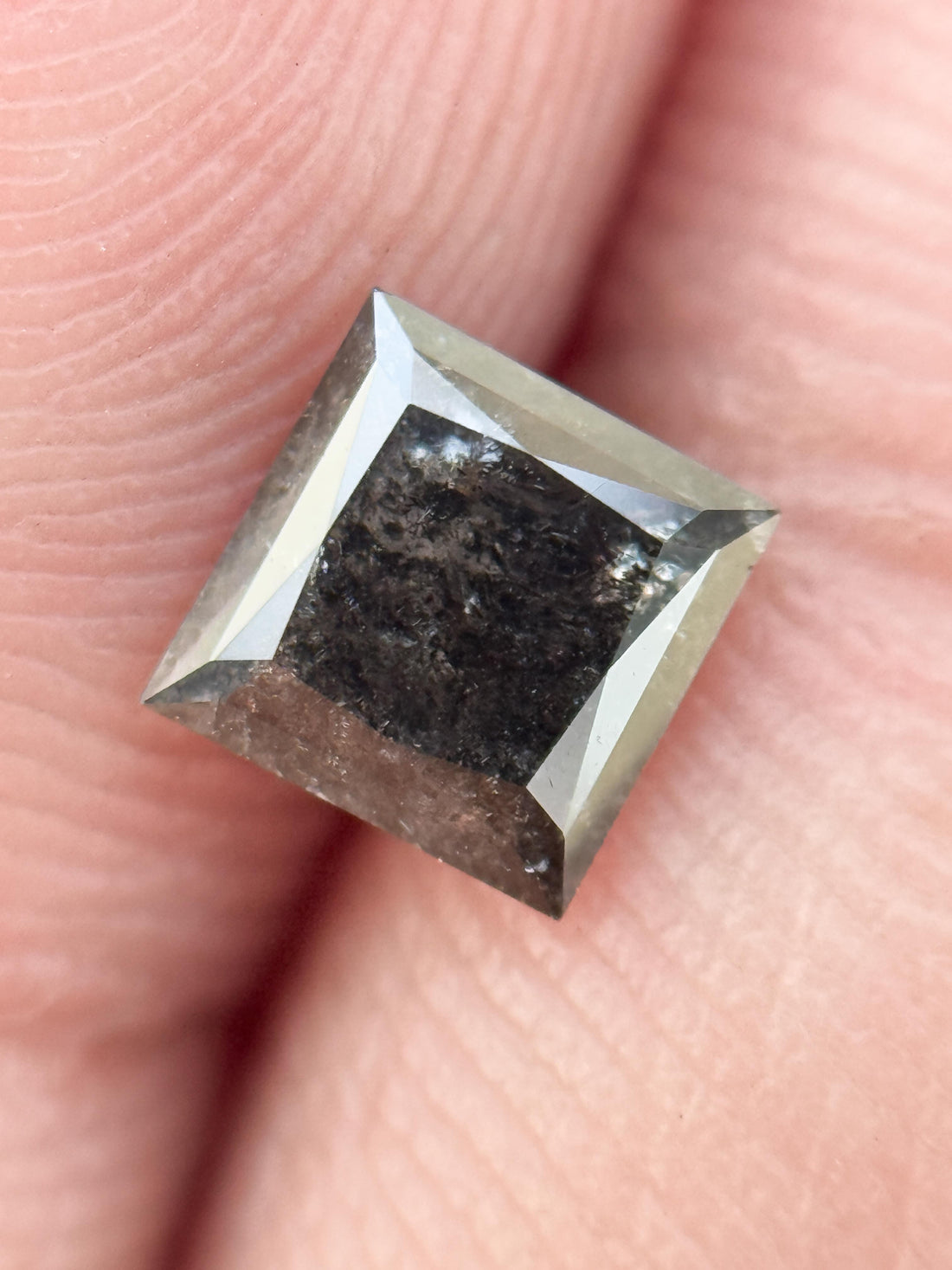 0.75 Ct Princess Rose Cut Grey Natural Salt and Pepper Diamond