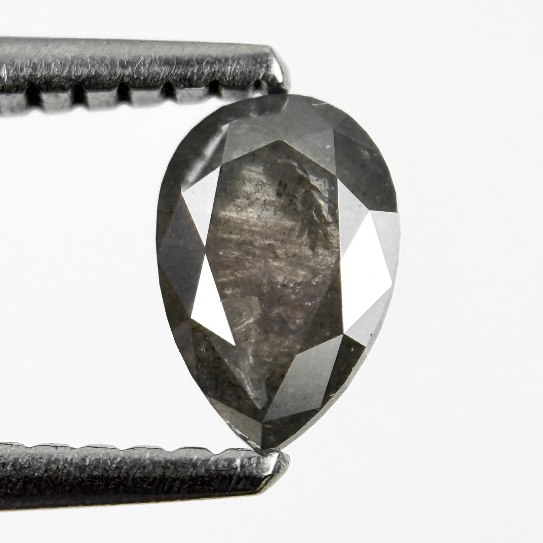 0.58 Ct Pear Rose Cut Grey Natural Salt and Pepper Diamond