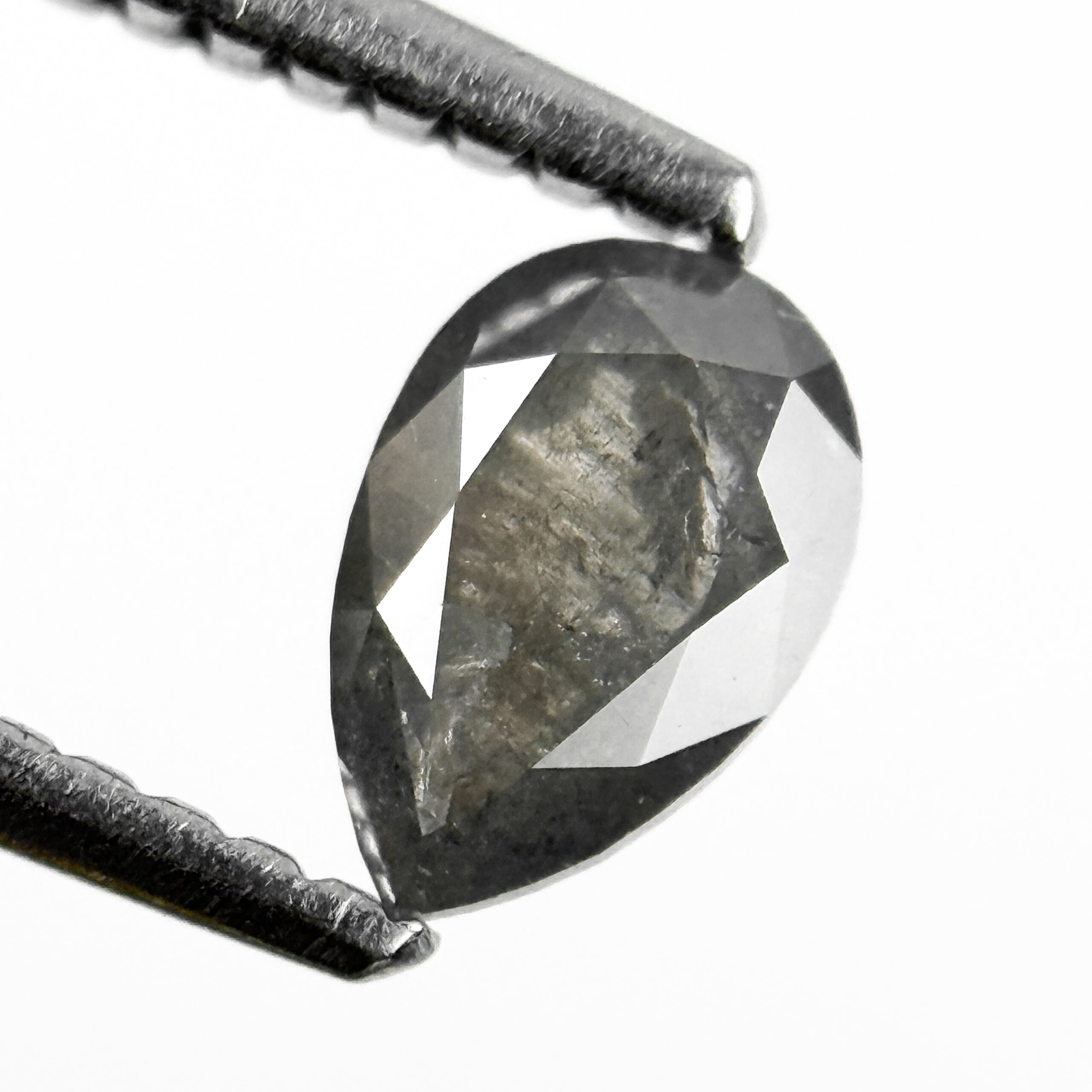0.58 Ct Pear Rose Cut Grey Natural Salt and Pepper Diamond