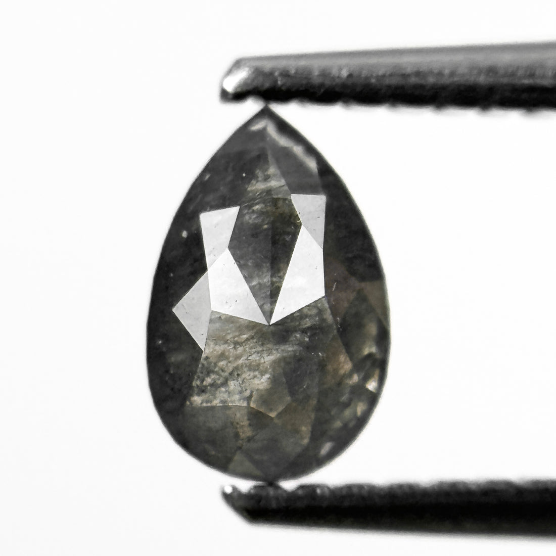 0.58 Ct Pear Rose Cut Grey Natural Salt and Pepper Diamond