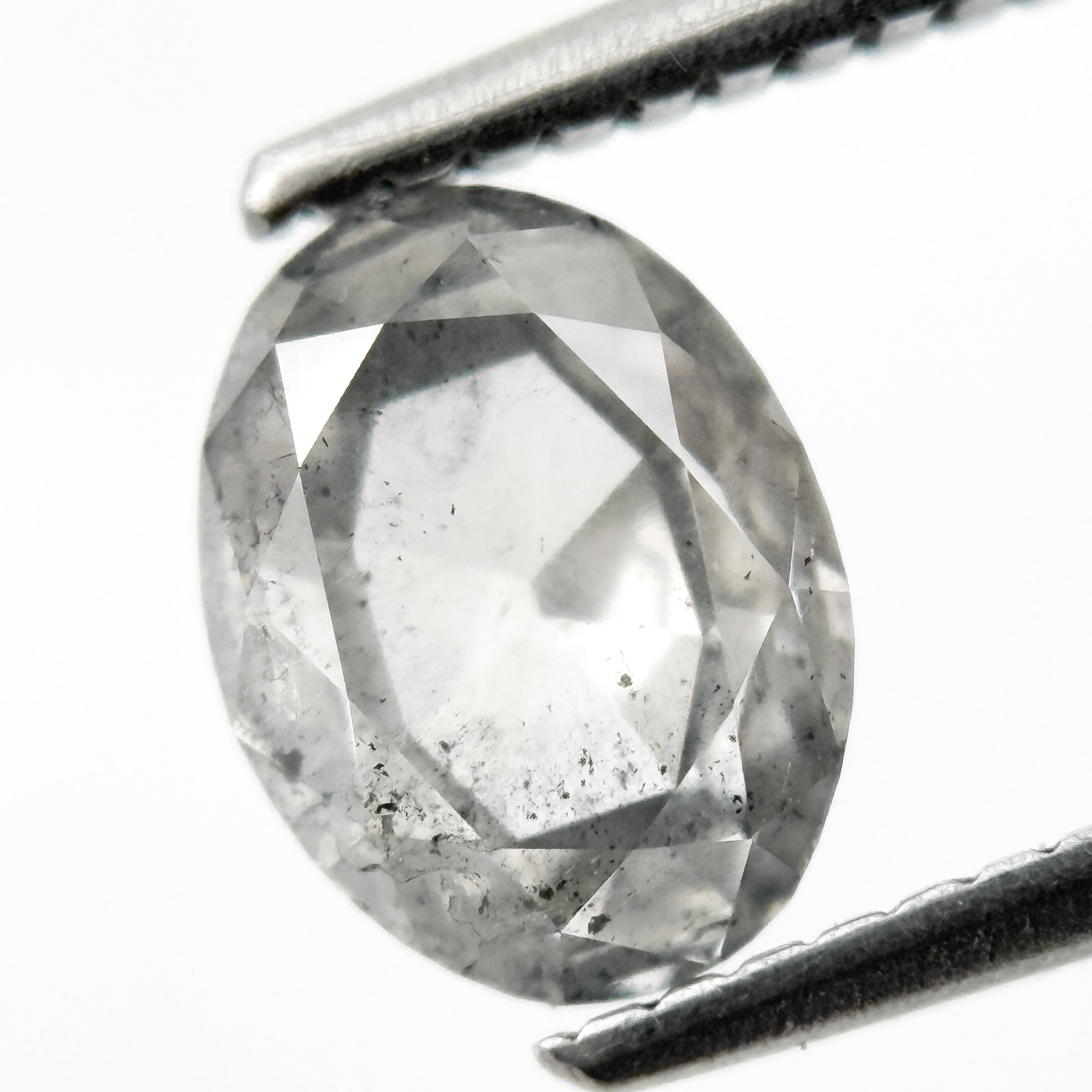 1.79 Ct Oval Rose Cut ICY White Natural Salt and Pepper Diamond